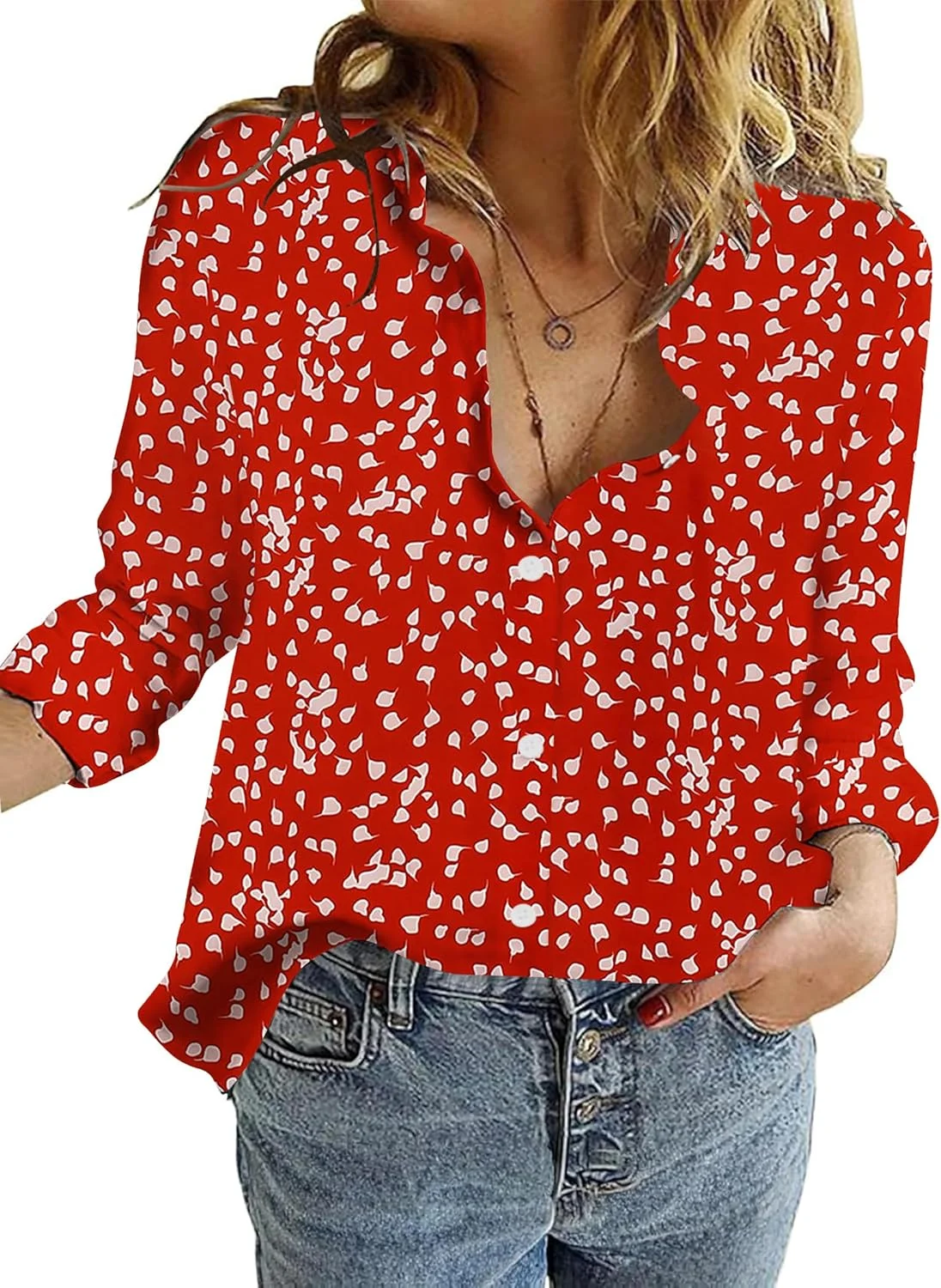 Zeagoo پیراهن دکمه دار زنانه نخی آستین بلند یقه هفت مناسب کار و اداره مدل 2024 سایز S-XXL