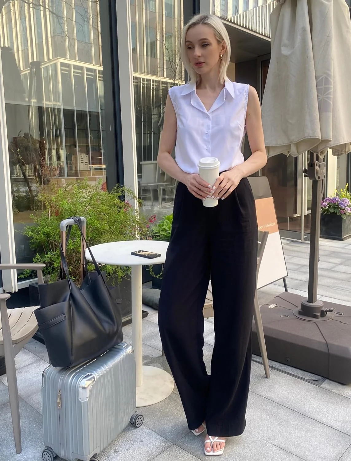 Zeagoo بلوز زنانه بدون آستین دکمه دار، شومیزهای ساده و گشاد یقه هفت مناسب کار سایز S-XXL