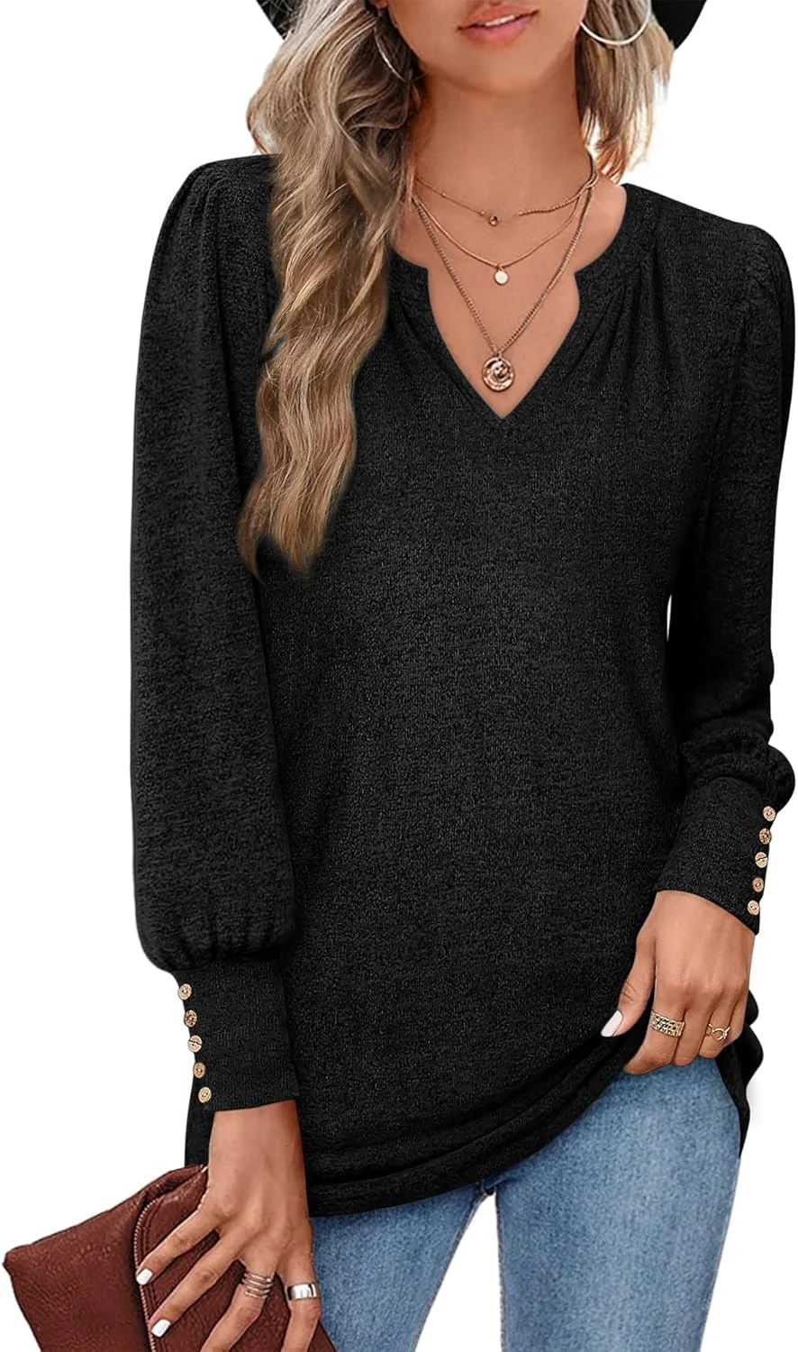 تی شرت آستین پفی بلند زنانه Zwurew مدل 2023، یقه هفت، مناسب استایل کژوال و استایل با لگینگ، سایز S-2XL