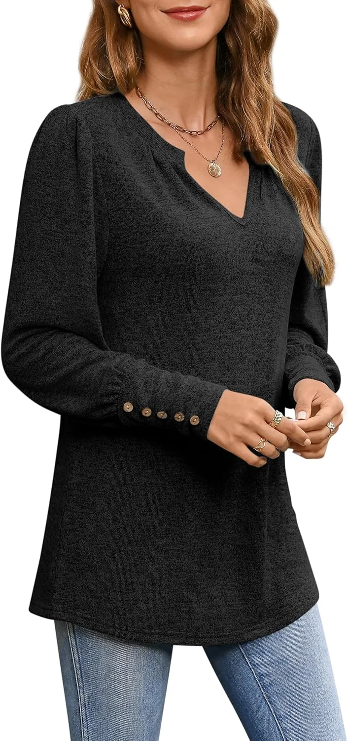 تی شرت آستین پفی بلند زنانه Zwurew مدل 2023، یقه هفت، مناسب استایل کژوال و استایل با لگینگ، سایز S-2XL