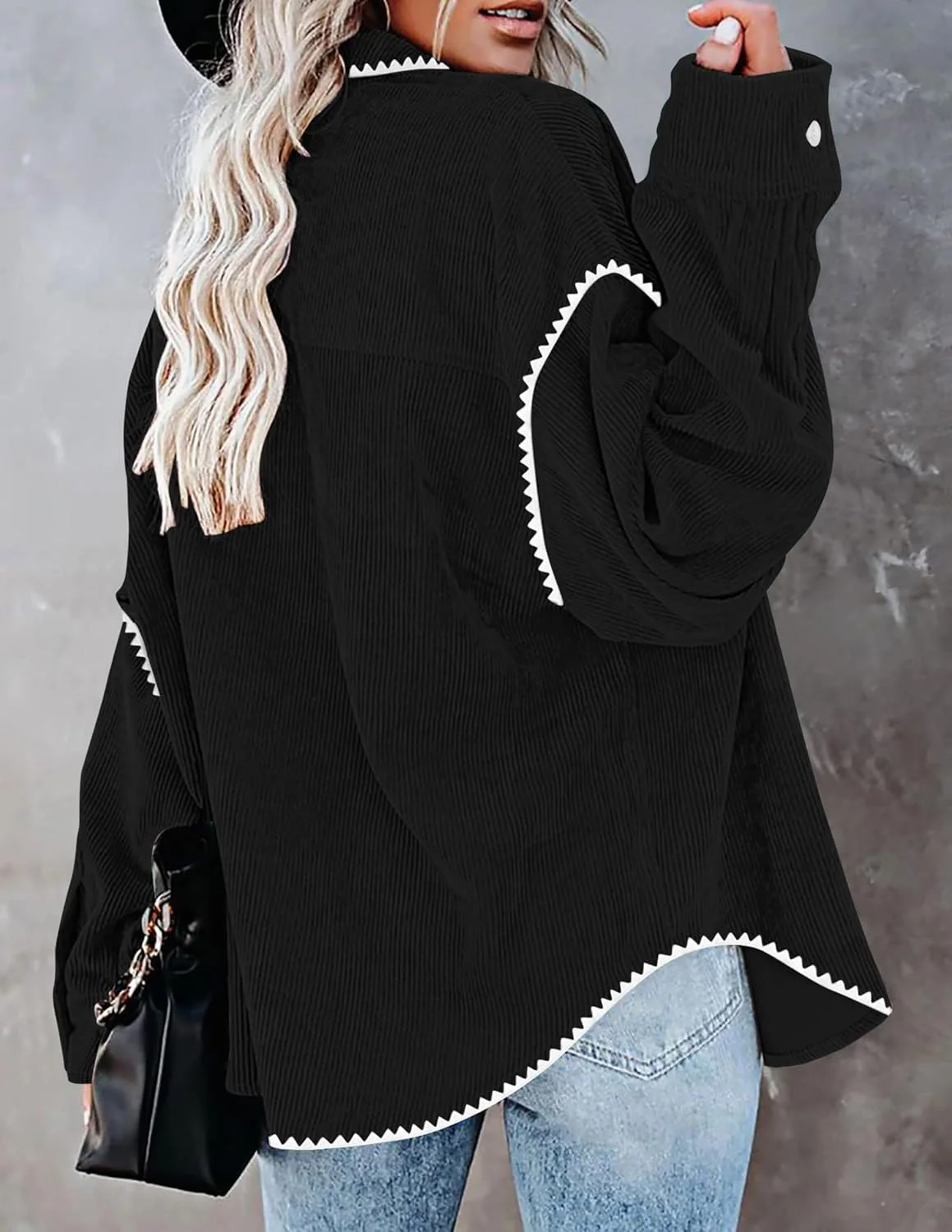 کت زنانه ZESICA مدل 2024 پاییزه، مخمل کبریتی، آستین بلند، دکمه دار، پیراهن، بلوزهای بزرگ و جادار، تاپ با جیب