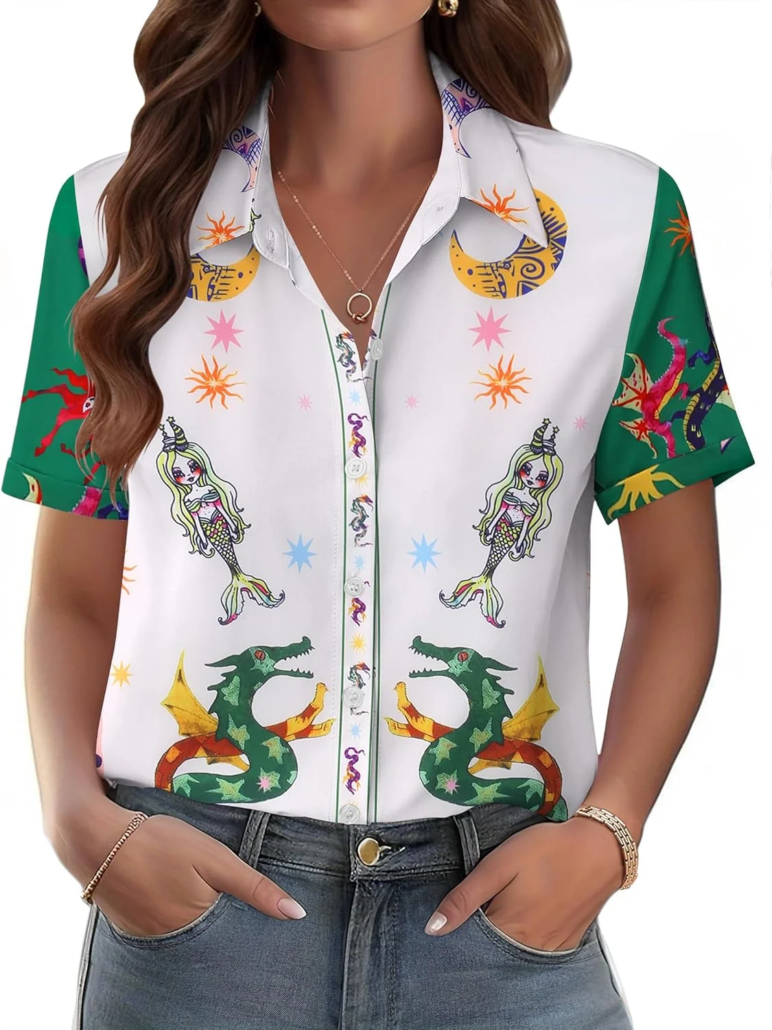 Zeagoo بلوز دکمه دار زنانه آستین کوتاه با سرآستین برگردان، بلوز کار غیر رسمی، لباس های هاوایی تابستانی