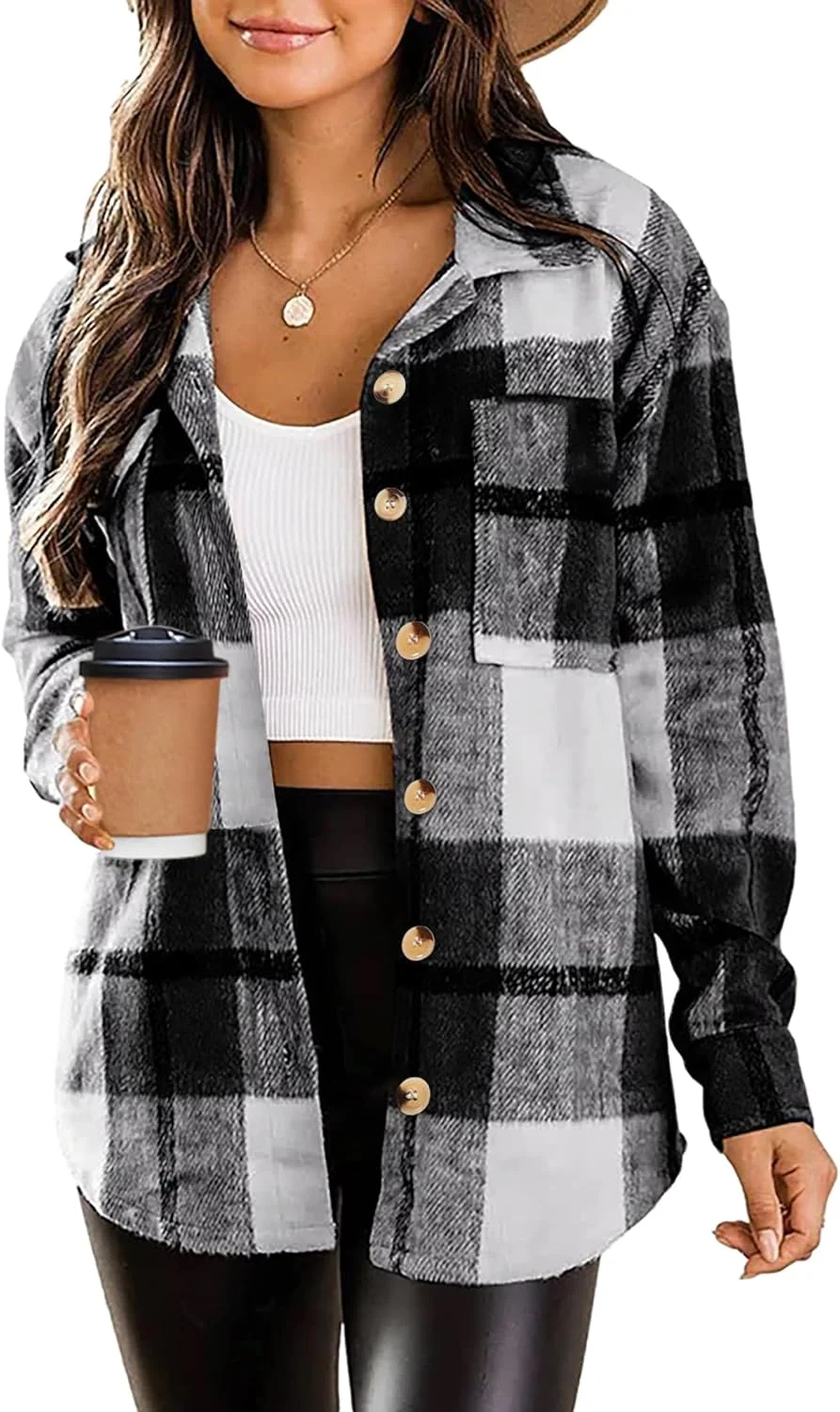 پیراهن پشمی زنانه Zeagoo، ژاکت چهارخانه دکمه دار آستین بلند مناسب استایل های پاییزی 2025