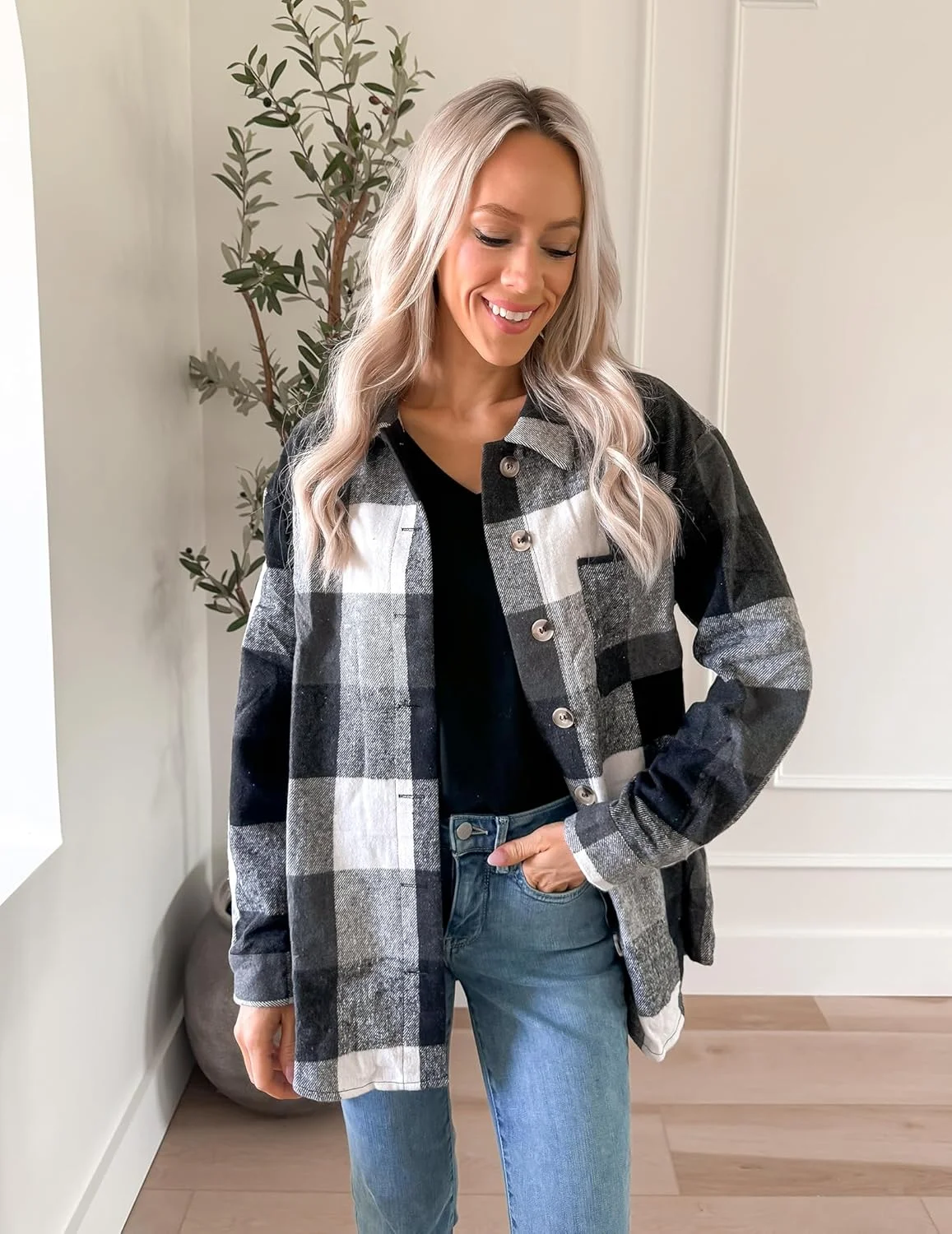 پیراهن پشمی زنانه Zeagoo، ژاکت چهارخانه دکمه دار آستین بلند مناسب استایل های پاییزی 2025