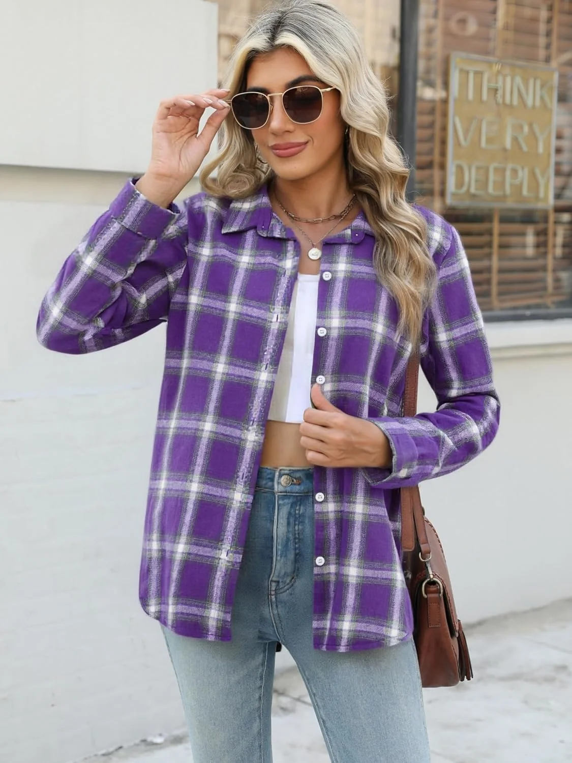پیراهن فلانل زنانه Zeagoo، دکمه دار، آستین بلند، طرح چهارخانه، یقه دار، مدل های غیر رسمی مناسب کار 2025، سایز S-2XL