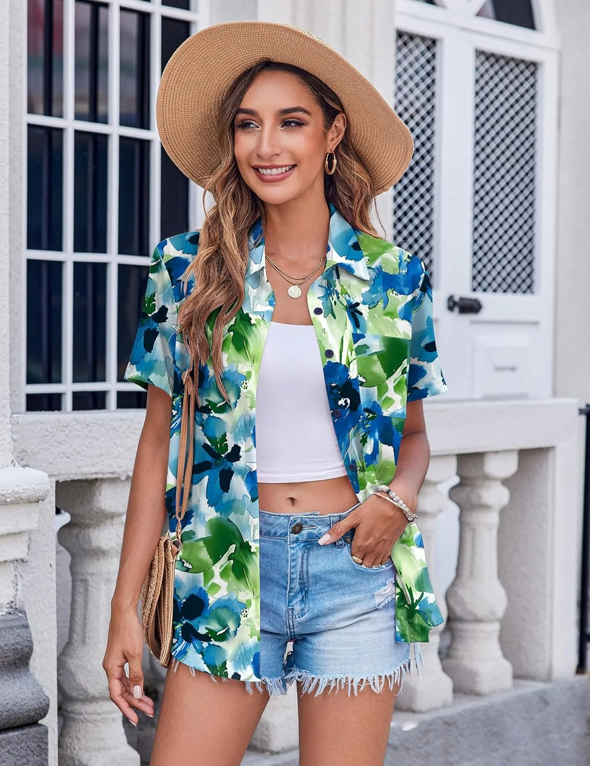 Zeagoo بلوز زنانه دکمه دار جیب دار آستین کوتاه مناسب استایل های تابستانی، کار و استایل کژوال