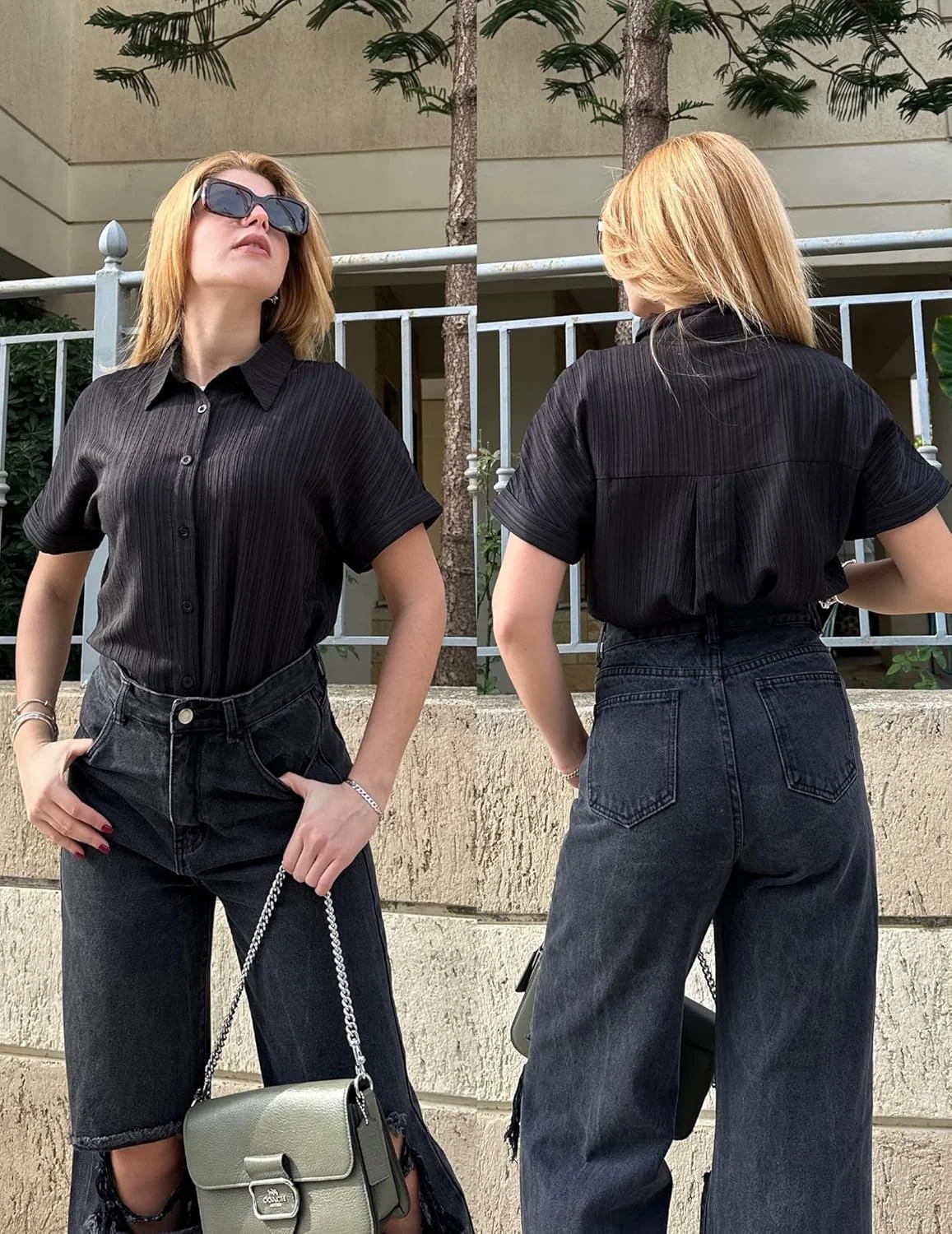 Zeagoo پیراهن دکمه دار زنانه آستین کوتاه، بلوز بافت دار یقه دار مناسب کار و تابستان