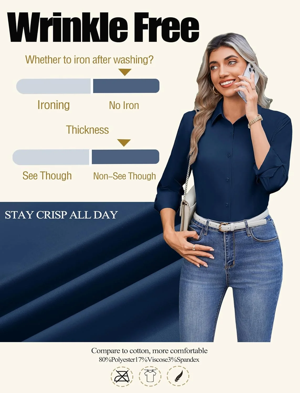 پیراهن های دکمه دار Zeagoo زنانه، بدون چروک، آستین بلند، یقه دار، مناسب برای لباس های مجلسی، کار غیر رسمی، تونیک و تاپ های اداری