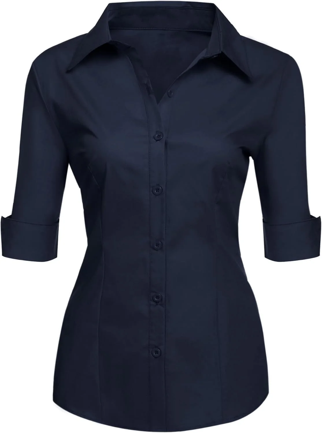 بلوز زنانه Zeagoo آستین 3/4/آستین کوتاه، پیراهن نخی Slim Fit، بلوز پیراهن پایه با دکمه، تاپ های راه راه، تاپ های یقه هفت XS-XXL