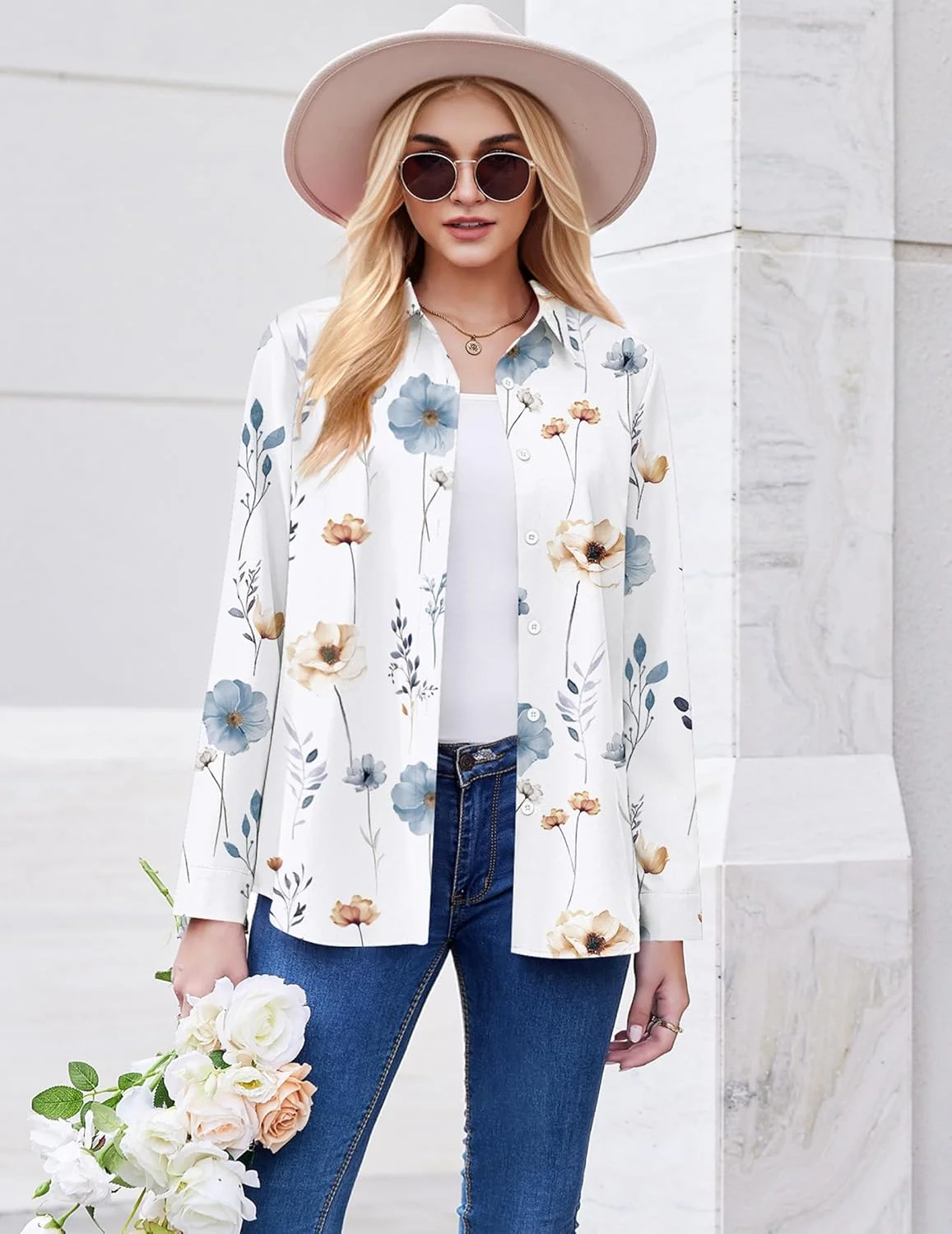 پیراهن دکمه دار زنانه Zeagoo، بلوز آستین بلند، تاپ های طرح دار گلدار، لباس کار غیر رسمی سایز S-XXL پیراهن دکمه دار زنانه Zeagoo، بلوز آستین بلند، تاپ های طرح دار گلدار، لباس کار غیر رسمی سایز S-XXL