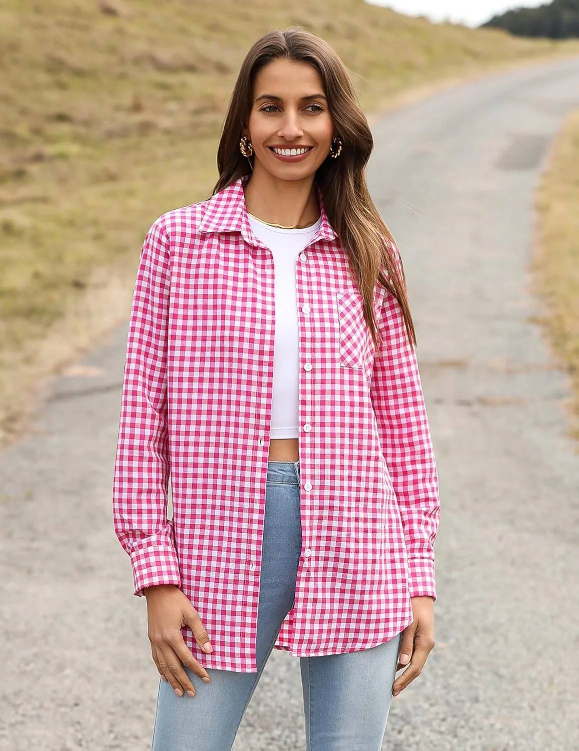 پیراهن چهارخانه آستین بلند Zeagoo زنانه، دکمه دار، شکت بوفالو، بلوزهای غیر رسمی تجاری