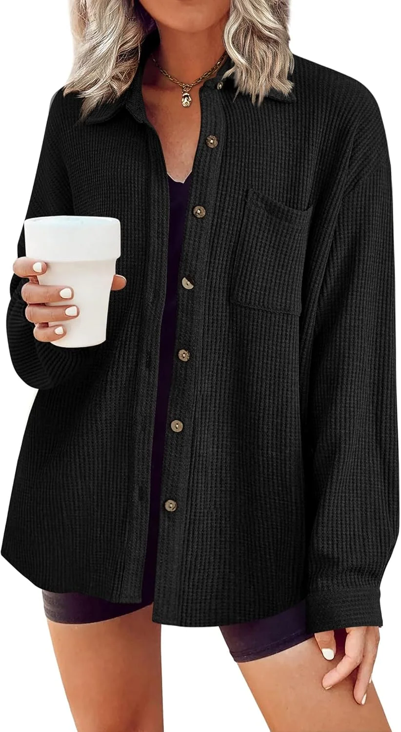 زیگو، بلوز زنانه ساده، پیراهن وافل، بلوزهای ظریف، تاپ های یقه هفت، بلوز تونیک، تاپ آستین بلند دکمه دار، بلوز پیراهن غیر رسمی و جشن، سایز S-XXL