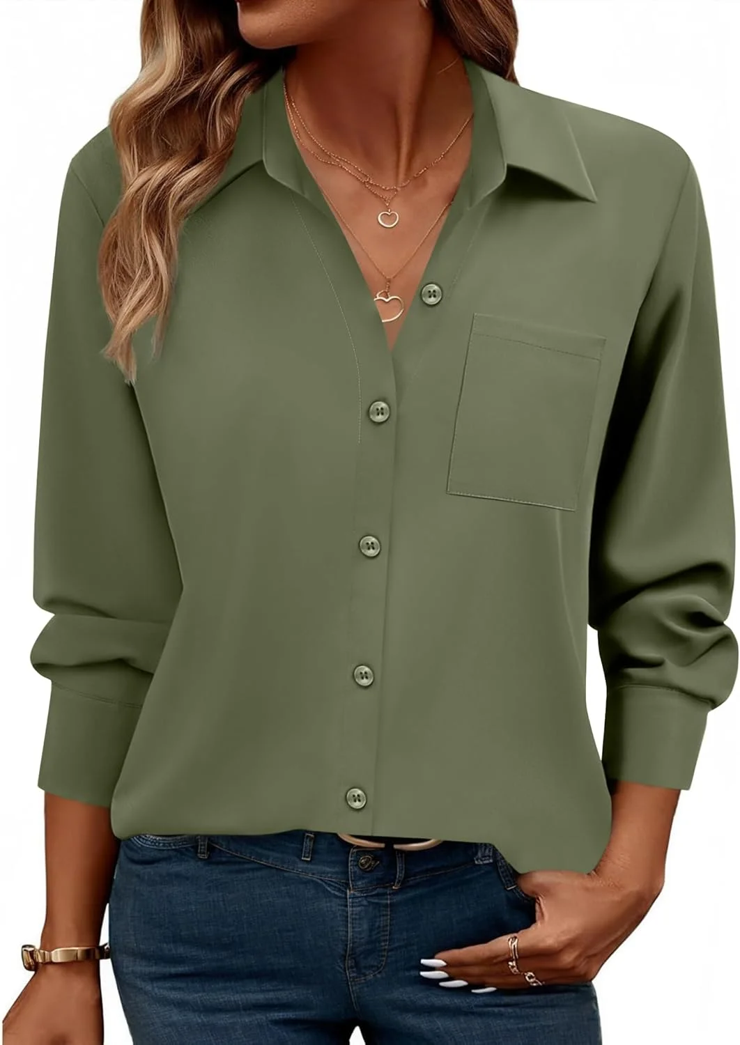 Zeagoo پیراهن دکمه دار زنانه آستین بلند، بلوز، تاپ های کار رسمی، لباس های غیر رسمی با طرح گلدار و جیب