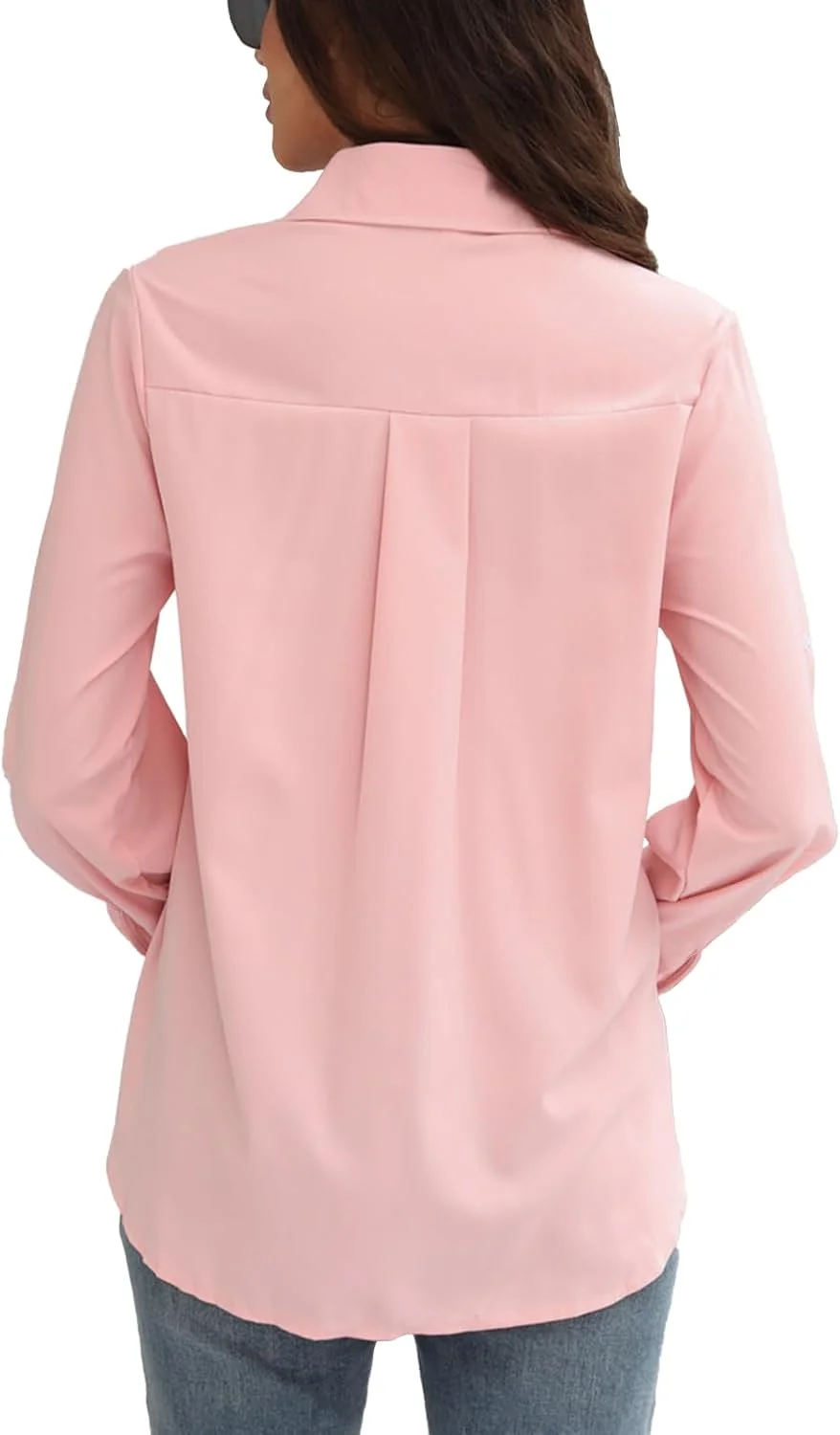 بلوز آستین بلند زنانه، پیراهن صورتی دکمه دار و اندامی زنانه، تاپ های شیک یقه برگردان مناسب محیط کار