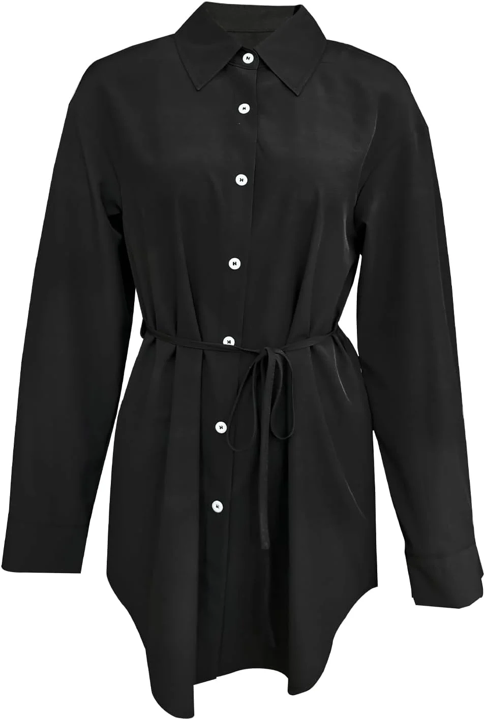 بلوز زنانه آستین بلند دکمه دار با کمربند