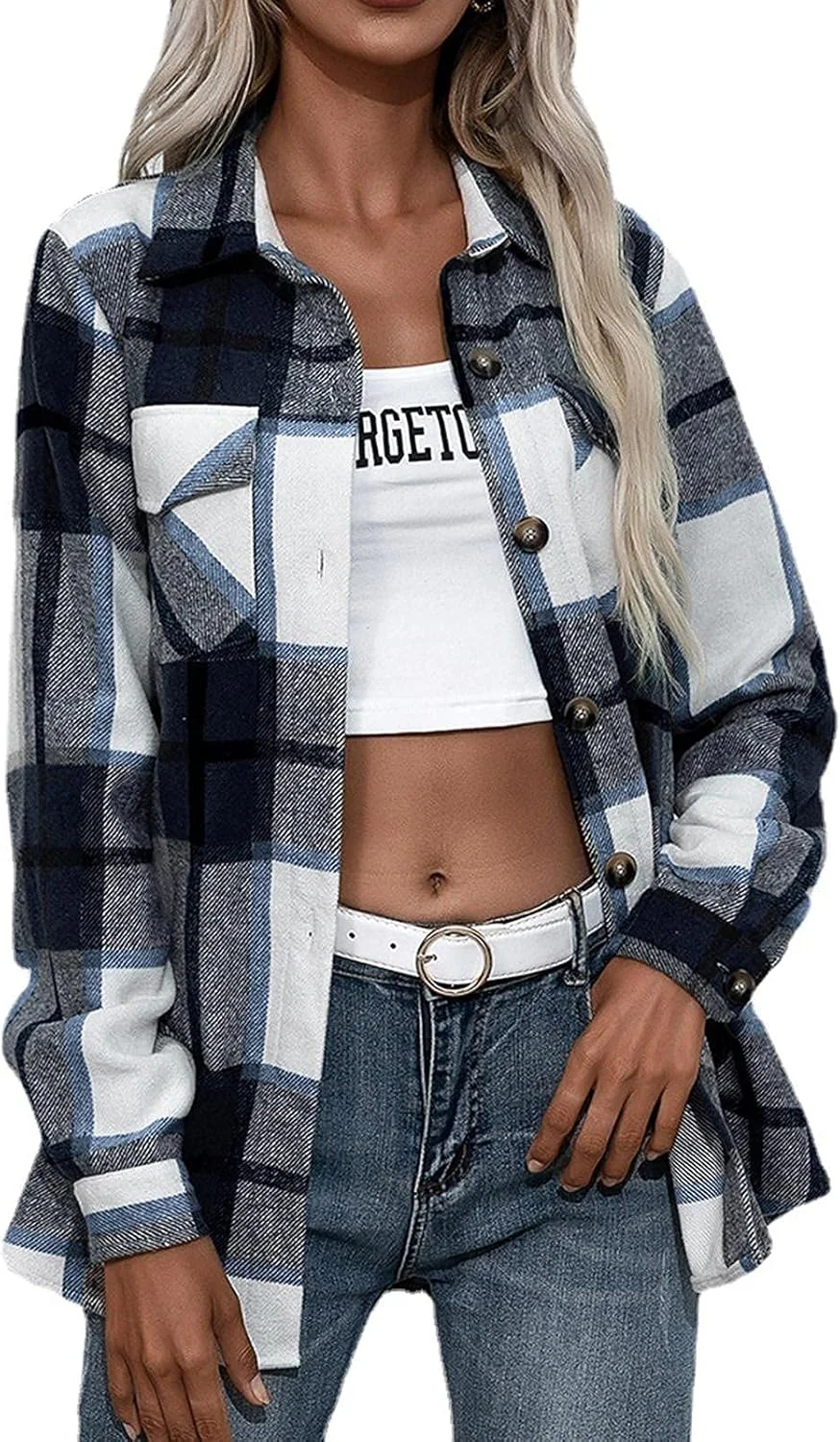 پیراهن چهارخانه زنانه آستین بلند پاییزه، بلوز ضخیم و فلا نل، تاپ های غیر رسمی برای بانوان، ژاکت پیراهن کلاسیک دکمه دار غیر رسمی