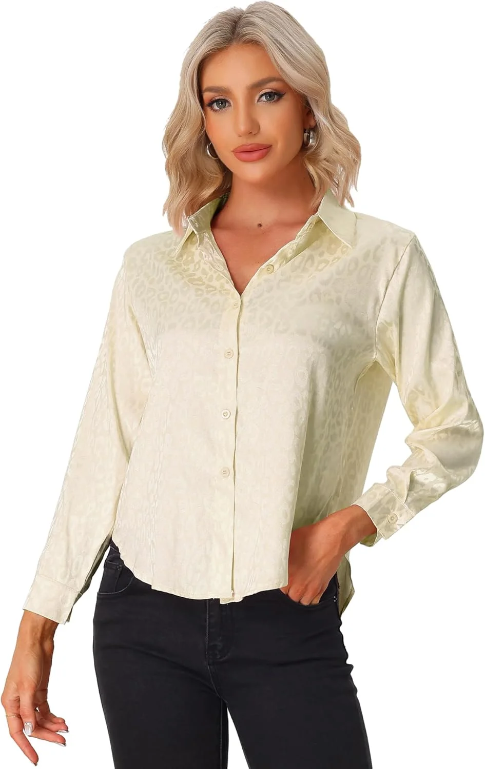 بلوز و شومیز زنانه ساتن پلنگی آستین بلند دکمه دار، مناسب کار، استایل کژوال و مجلسی بلوز و شومیز زنانه ساتن پلنگی آستین بلند دکمه دار، مناسب کار، استایل کژوال و مجلسی