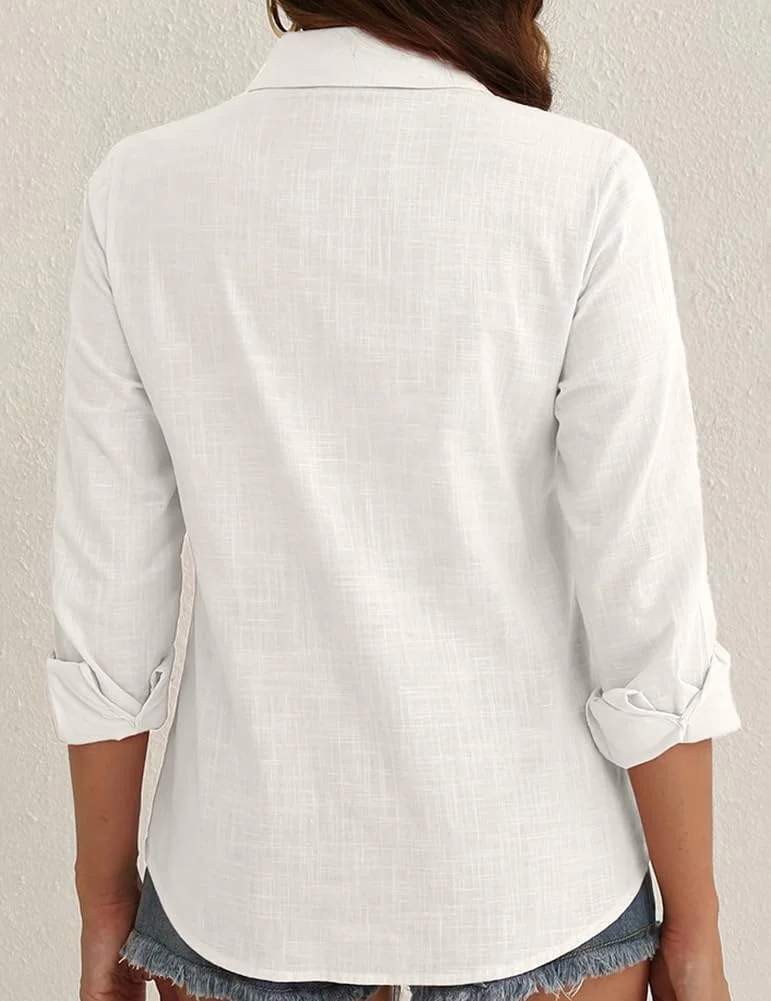 بلوزهای سبک وزن زنانه مناسب کار، بلوزهای دکمه دار یقه هفت آستین بلند، تاپ های یکدست مناسب تعطیلات ساحلی