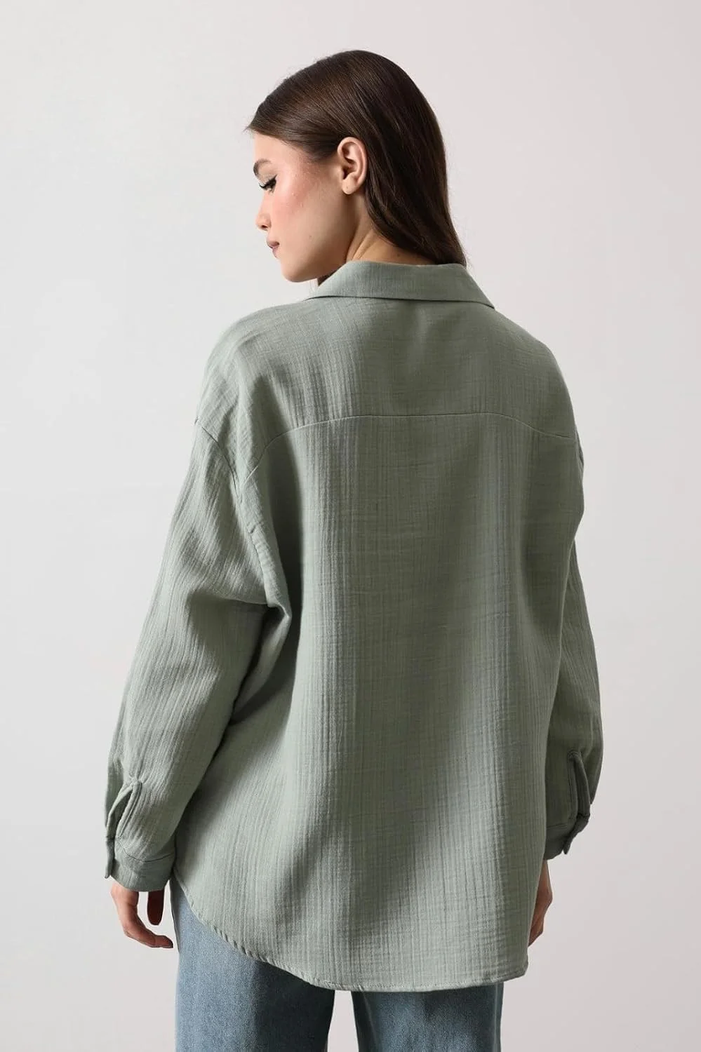 پیراهن زنانه دکمه دار 100% موسلین، آستین بلند، مدل آزاد، سایه گشاد، ساخت ترکیه