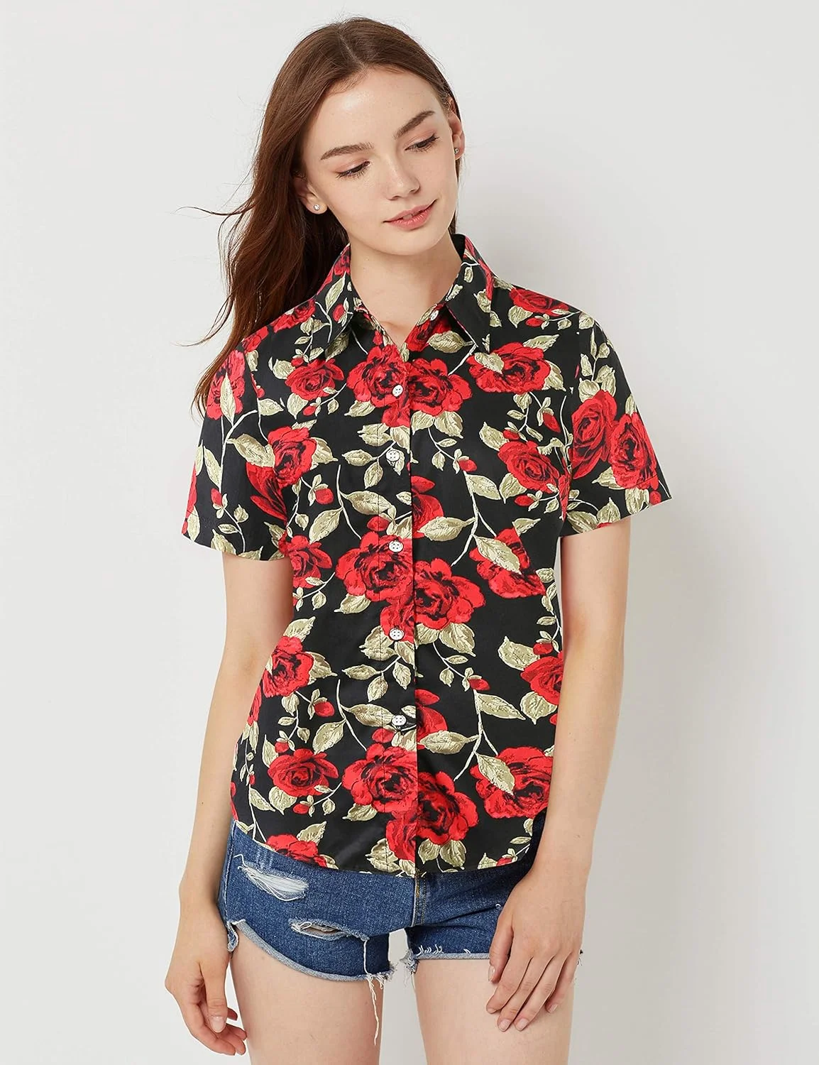 پیراهن زنانه هاوایی دکمه دار آستین کوتاه مناسب تابستان و تعطیلات