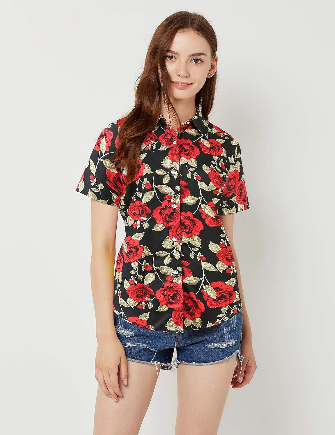 پیراهن زنانه هاوایی دکمه دار آستین کوتاه مناسب تابستان و تعطیلات