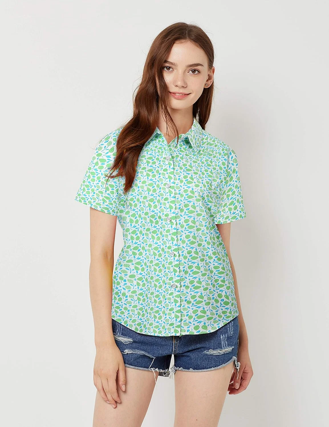 پیراهن زنانه هاوایی طرح دار آستین کوتاه دکمه دار مناسب بلوز و تاپ تابستانی