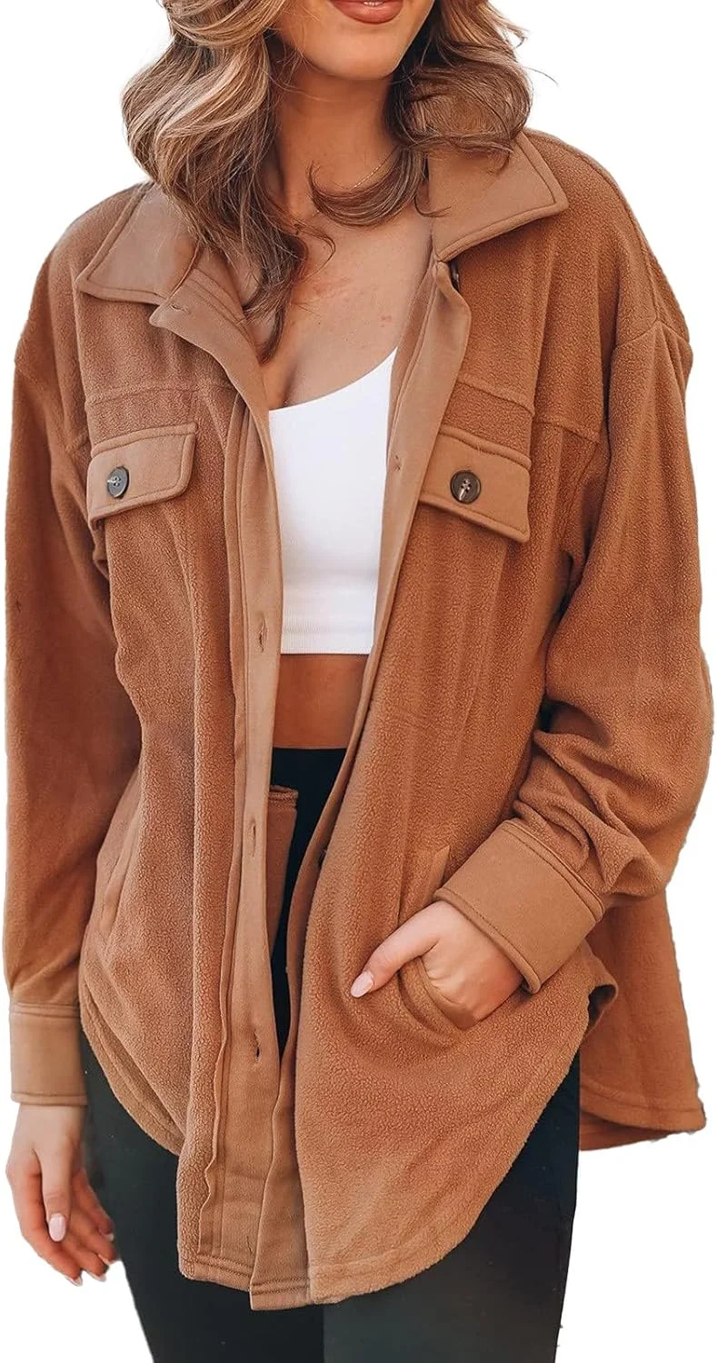 پیراهن زنانه پشمی دکمه دار، کت، یقه برگردان، آستین بلند، مدل دوست پسر، تاپ های غیر رسمی گشاد مناسب پاییز