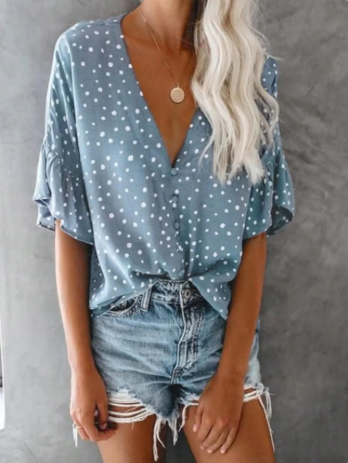 بلوز زنانه طرح گلدار دکمه دار، تاپ آستین کوتاه غیر رسمی برای تابستان و تعطیلات