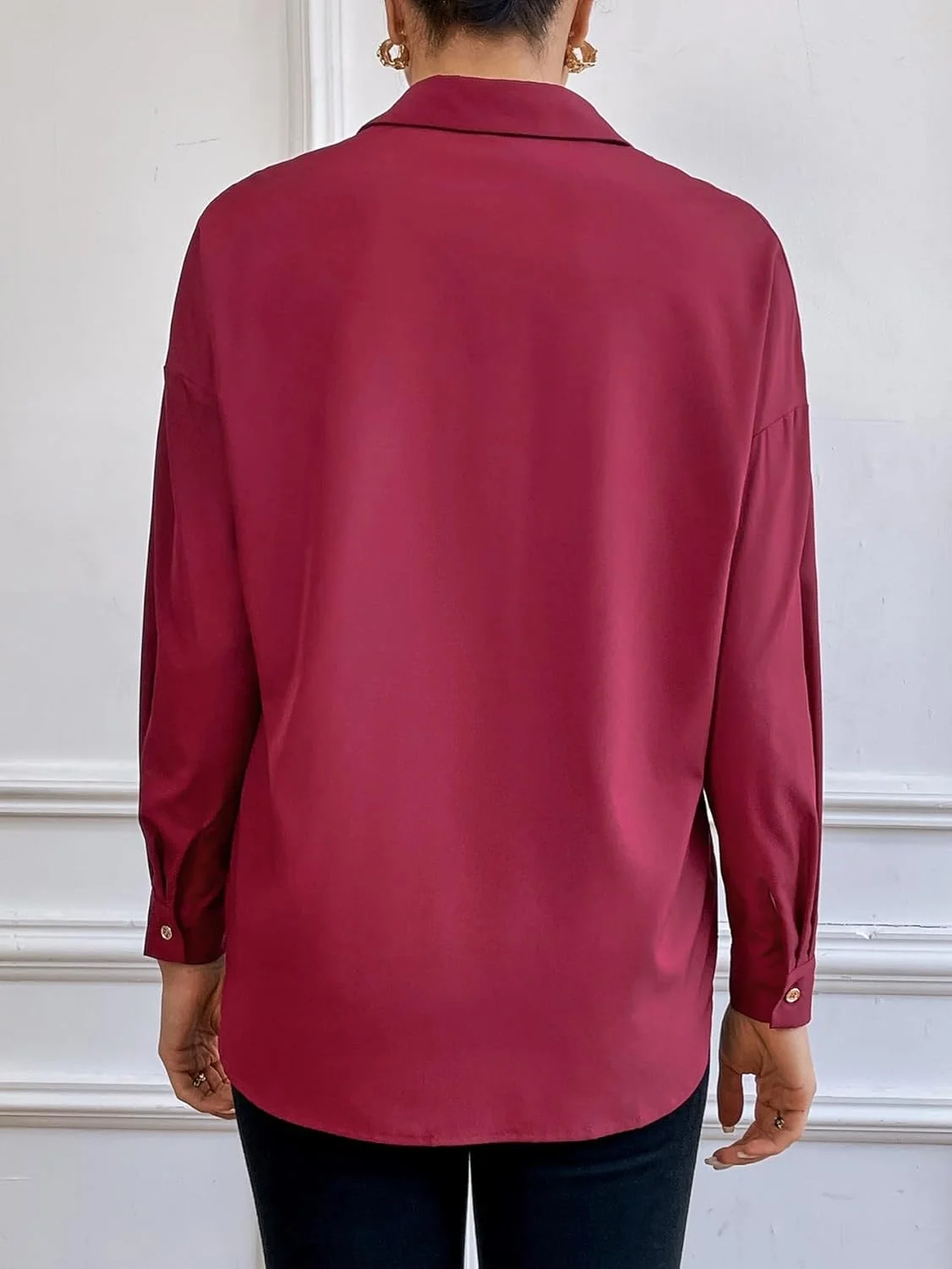 بلوز دکمه دار زنانه یقه دار آستین بلند با حاشیه