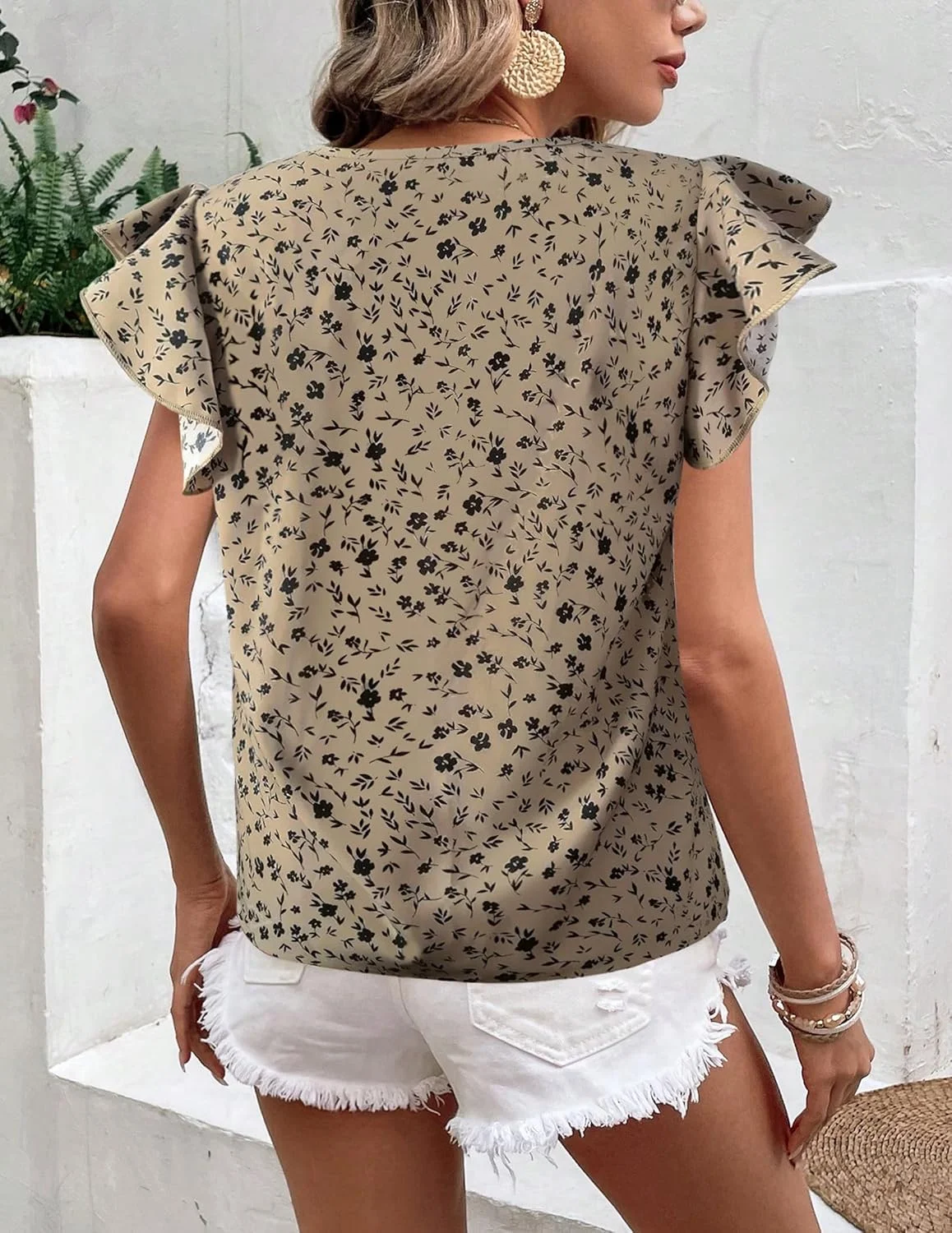 بلوز زنانه طرح گلدار دکمه دار، تاپ آستین کوتاه غیر رسمی برای تابستان و تعطیلات