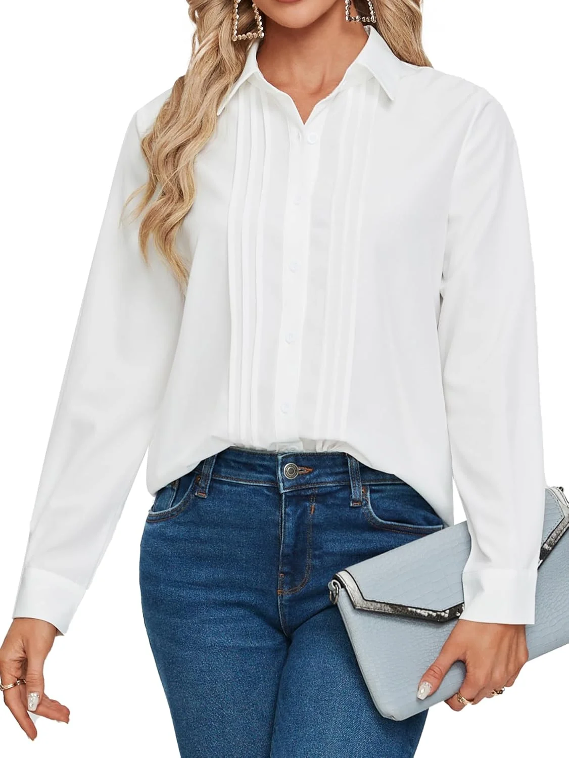 بلوز زنانه یقه هفت دکمه دار آستین بلند پلیسه دار مناسب محیط کار