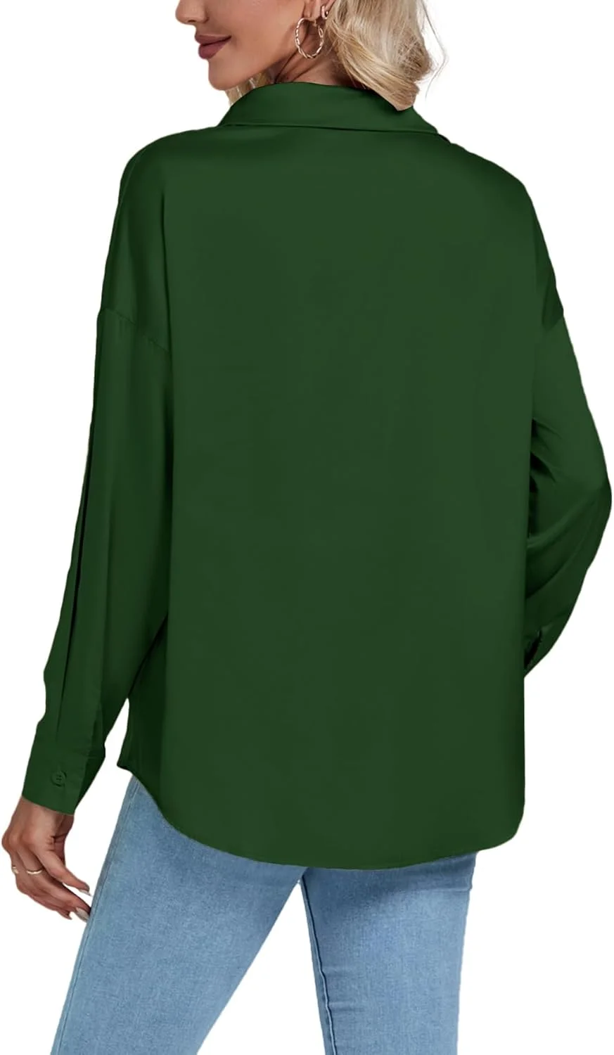 بلوز زنانه ساتن یقه دار دکمه دار آستین بلند