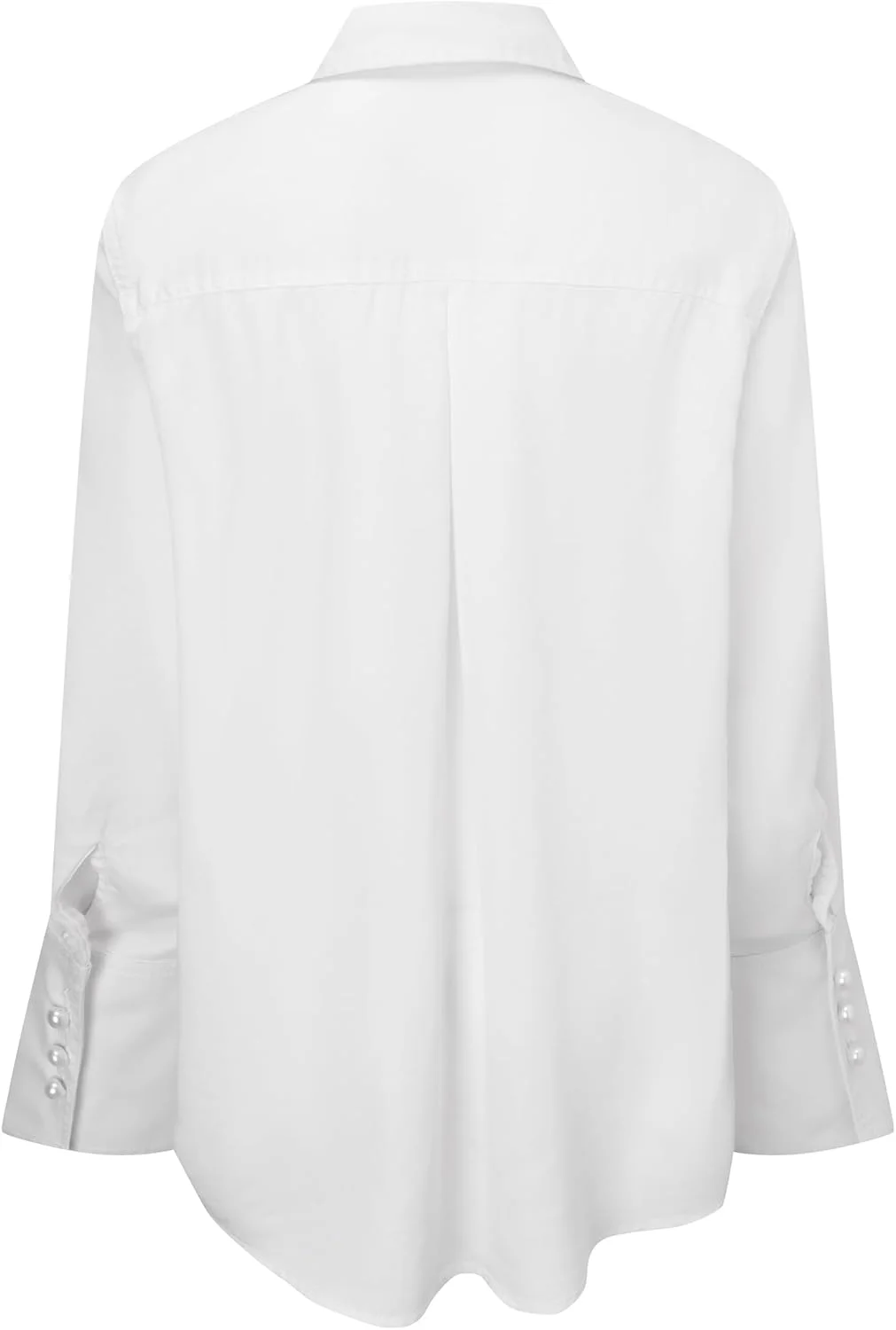 پیراهن دکمه دار کلاسیک زنانه، آستین بلند، سفید، 100% تنسل، دکمه مروارید مصنوعی