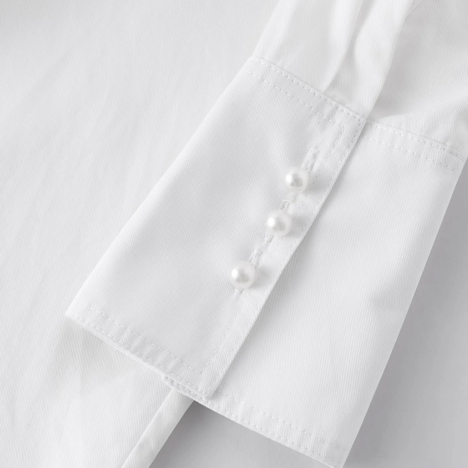 پیراهن دکمه دار کلاسیک زنانه، آستین بلند، سفید، 100% تنسل، دکمه مروارید مصنوعی