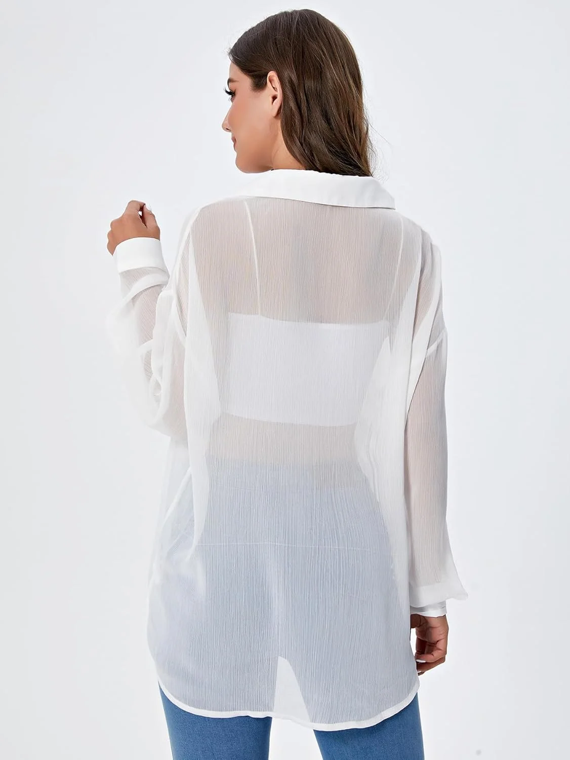 بلوز زنانه شیفون آستین بلند دکمه دار یقه دار گشاد