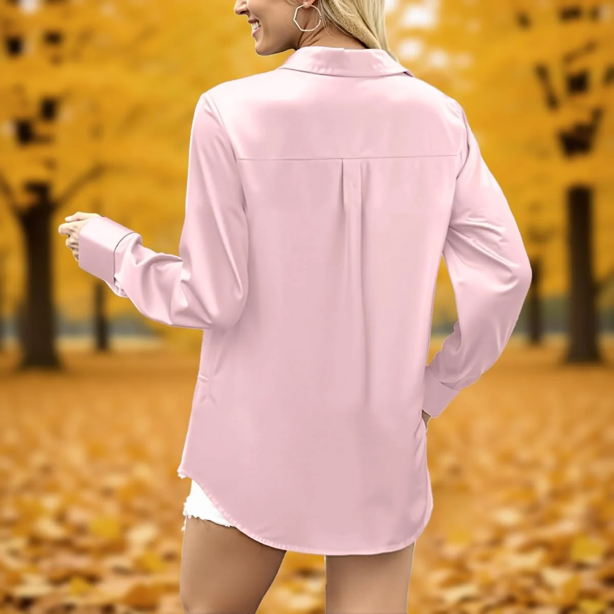 پیراهن ساتن زنانه، بلوز دکمه دار ابریشمی، پیراهن های گشاد، آستین بلند مناسب کار در اداره و استفاده روزمره