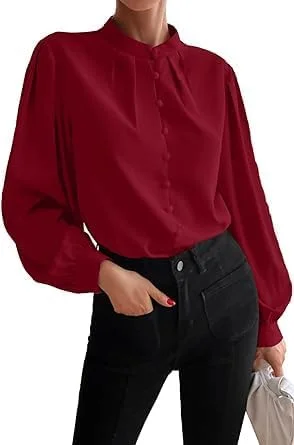 بلوز آستین بلند زنانه یقه ایستاده دکمه دار مناسب کار رسمی