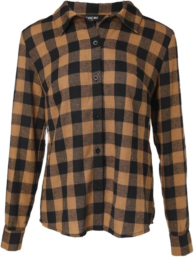 پیراهن زنانه چهارخانه دکمه دار آستین بلند یقه دار بلوز تاپ غیر رسمی شیک مناسب استایل خیابانی و محیط کار پیراهن زنانه چهارخانه دکمه دار آستین بلند یقه دار بلوز تاپ غیر رسمی شیک مناسب استایل خیابانی و محیط کار