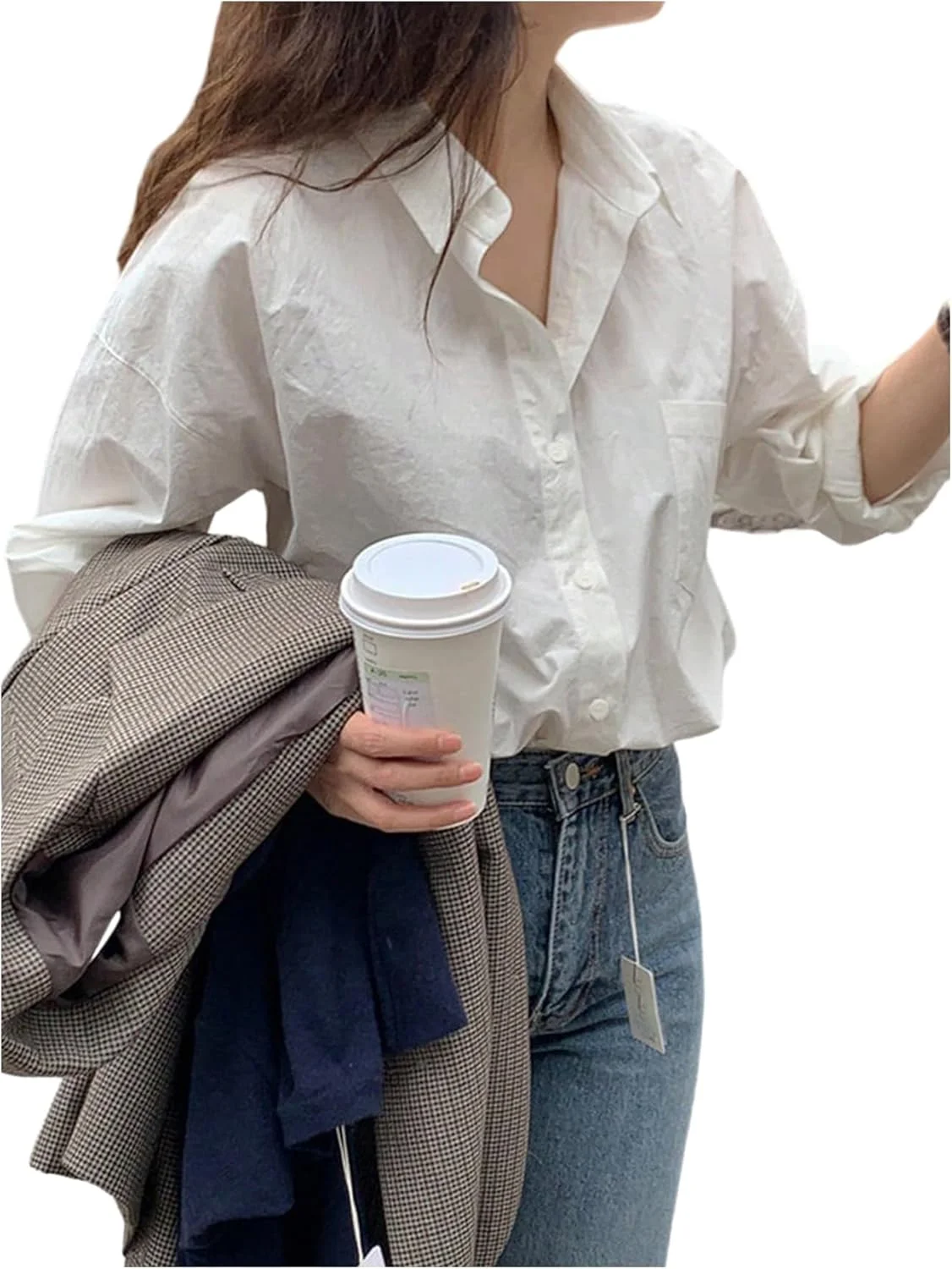 بلوز زنانه دکمه دار آستین بلند با سرشانه افتاده