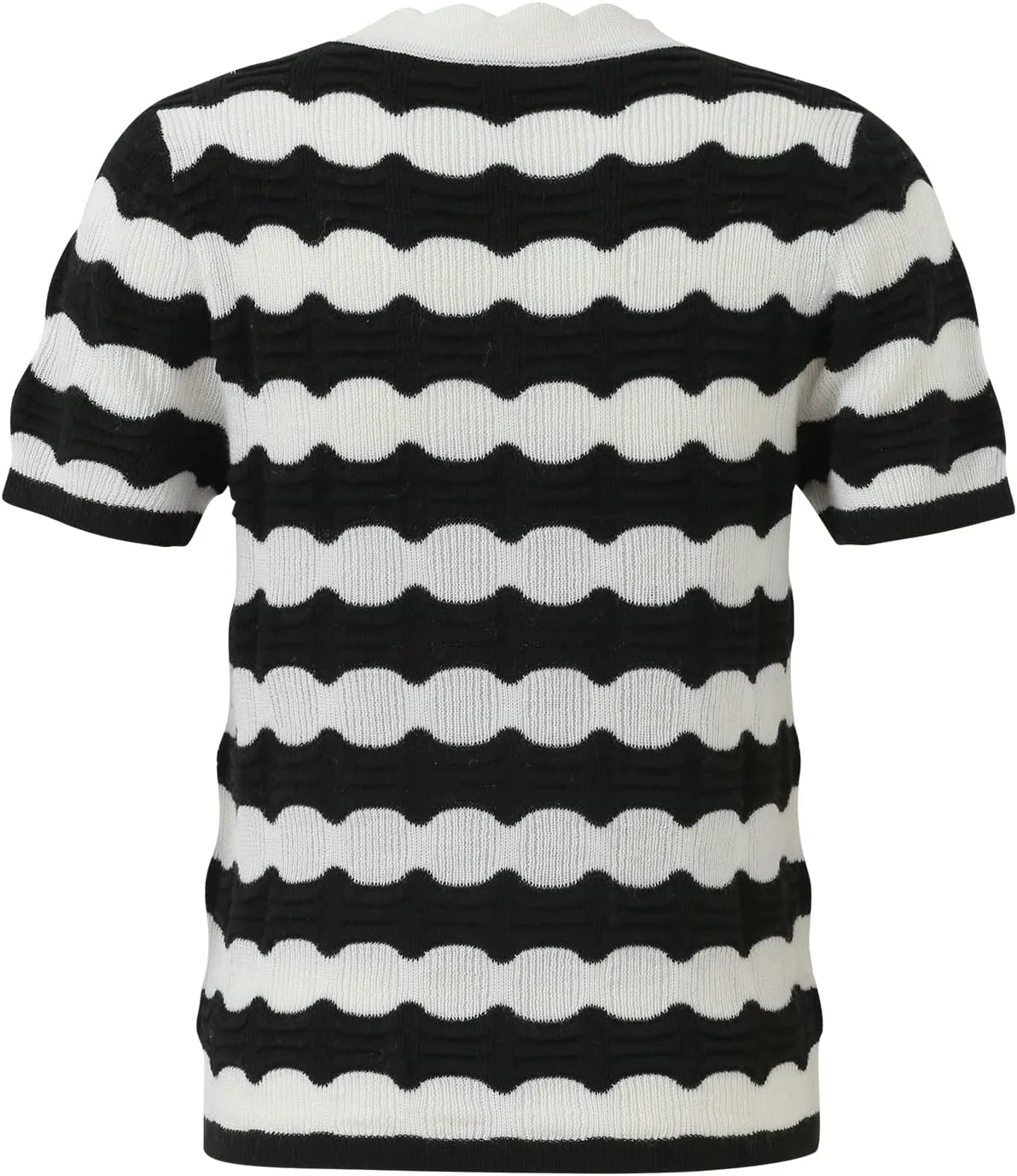 بلوز زنانه راه راه یقه هفت دکمه دار آستین کوتاه، سفید و مشکی، سایز L