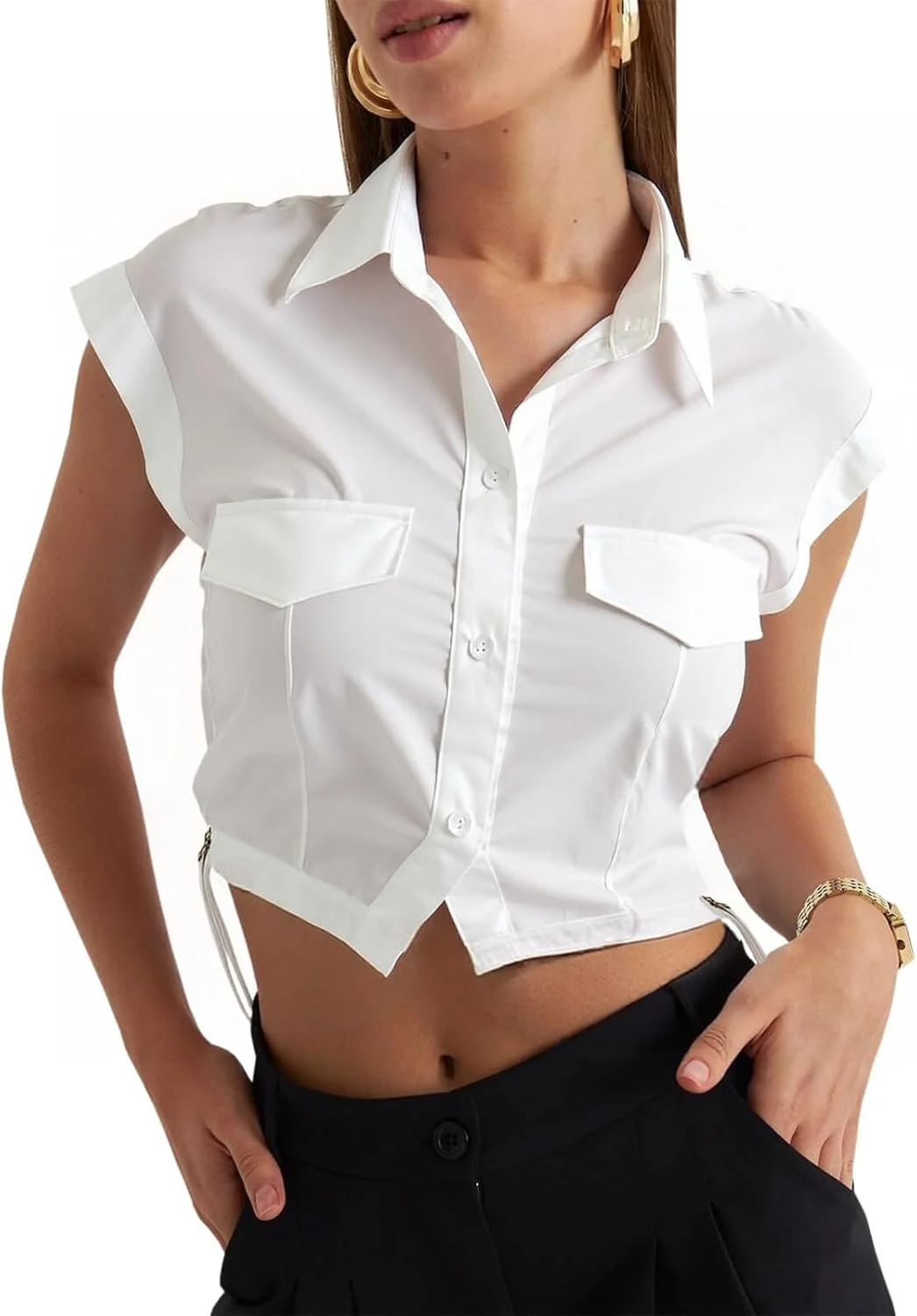 تاپ زنانه تابستانی بدون آستین، بلوز غیر رسمی رنگ ثابت