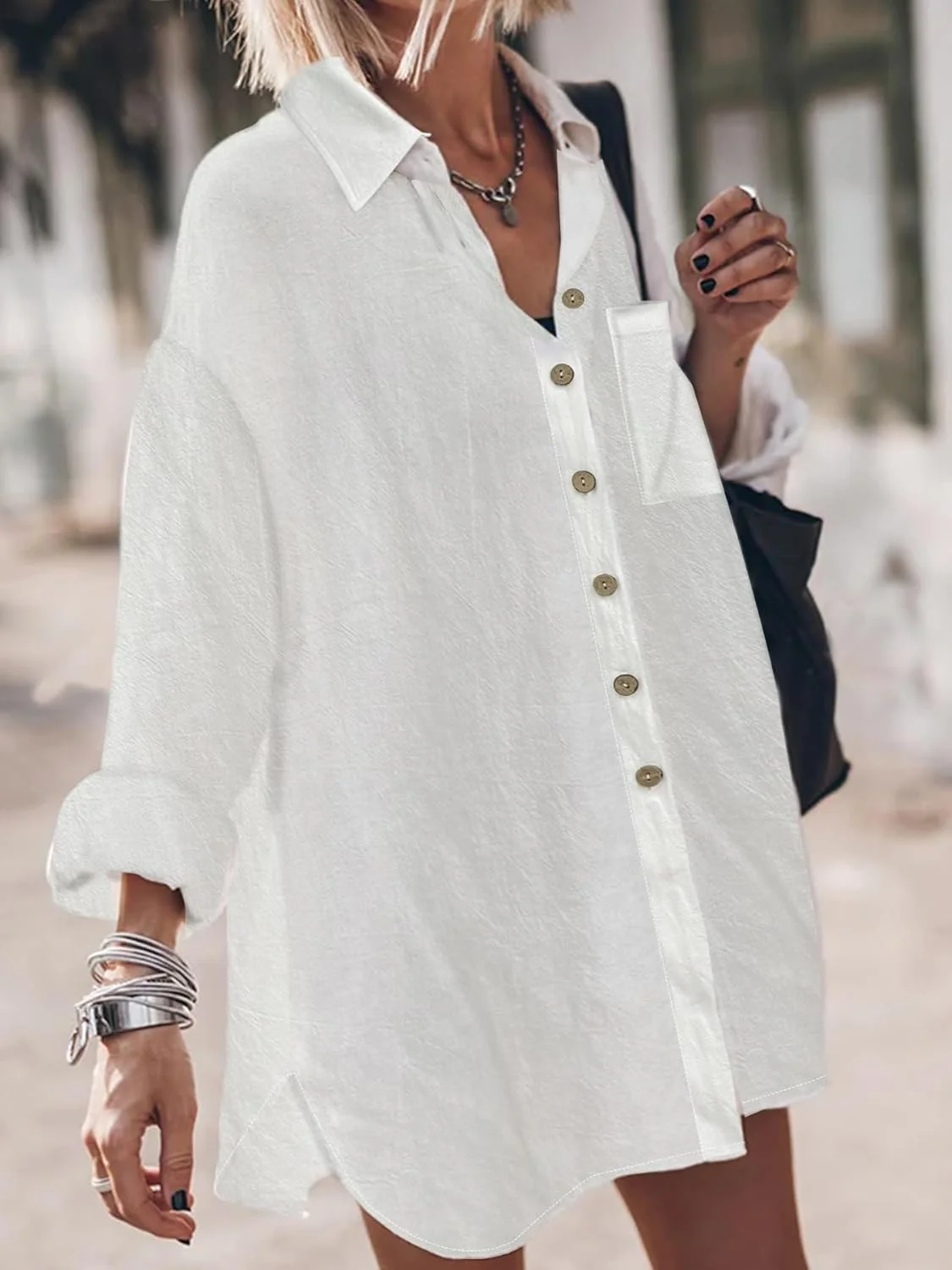 بلوز زنانه دکمه دار آستین بلند مناسب کار و استایل کژوال