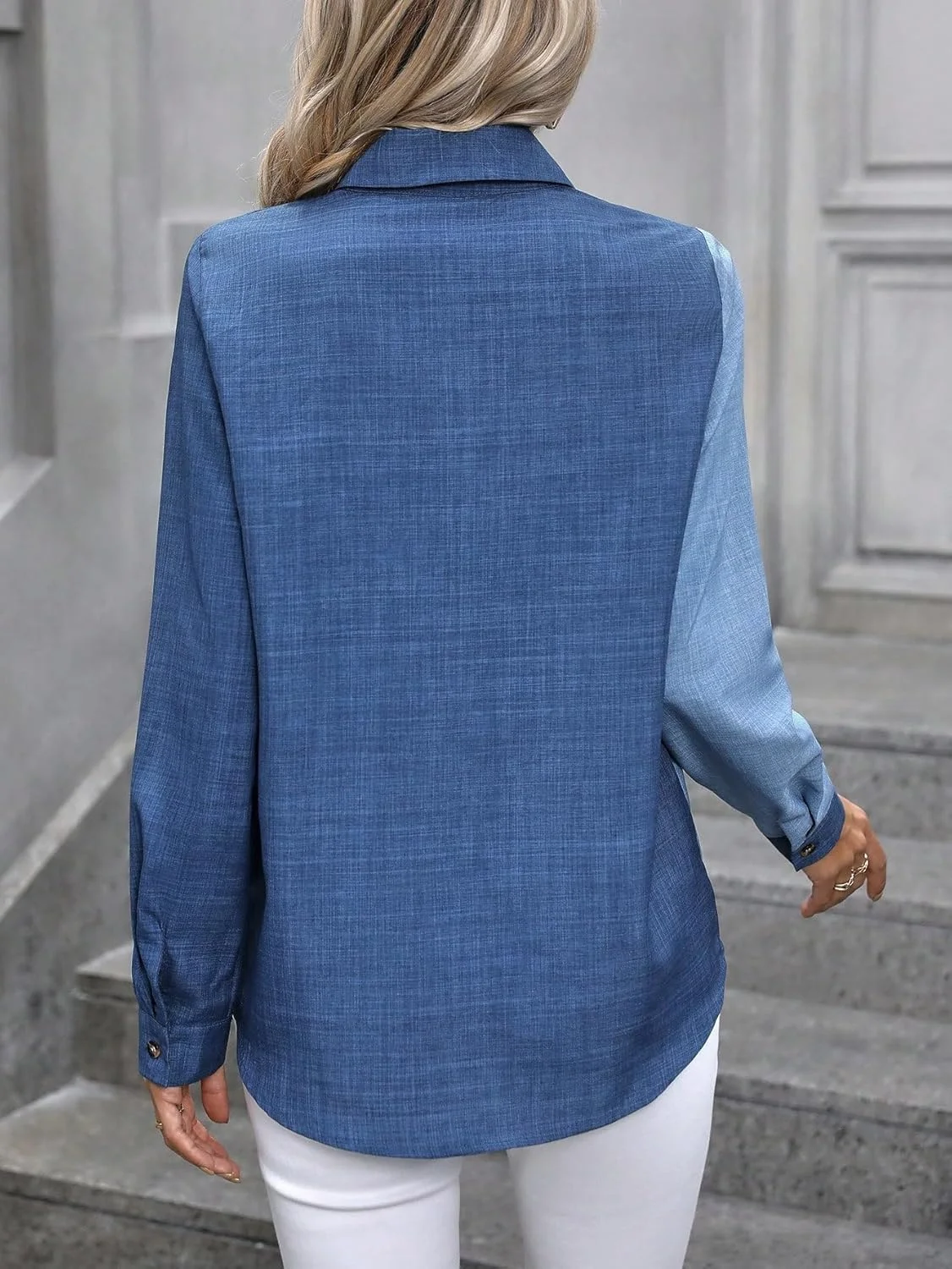 بلوز زنانه دکمه دار آستین بلند با طرح رنگی