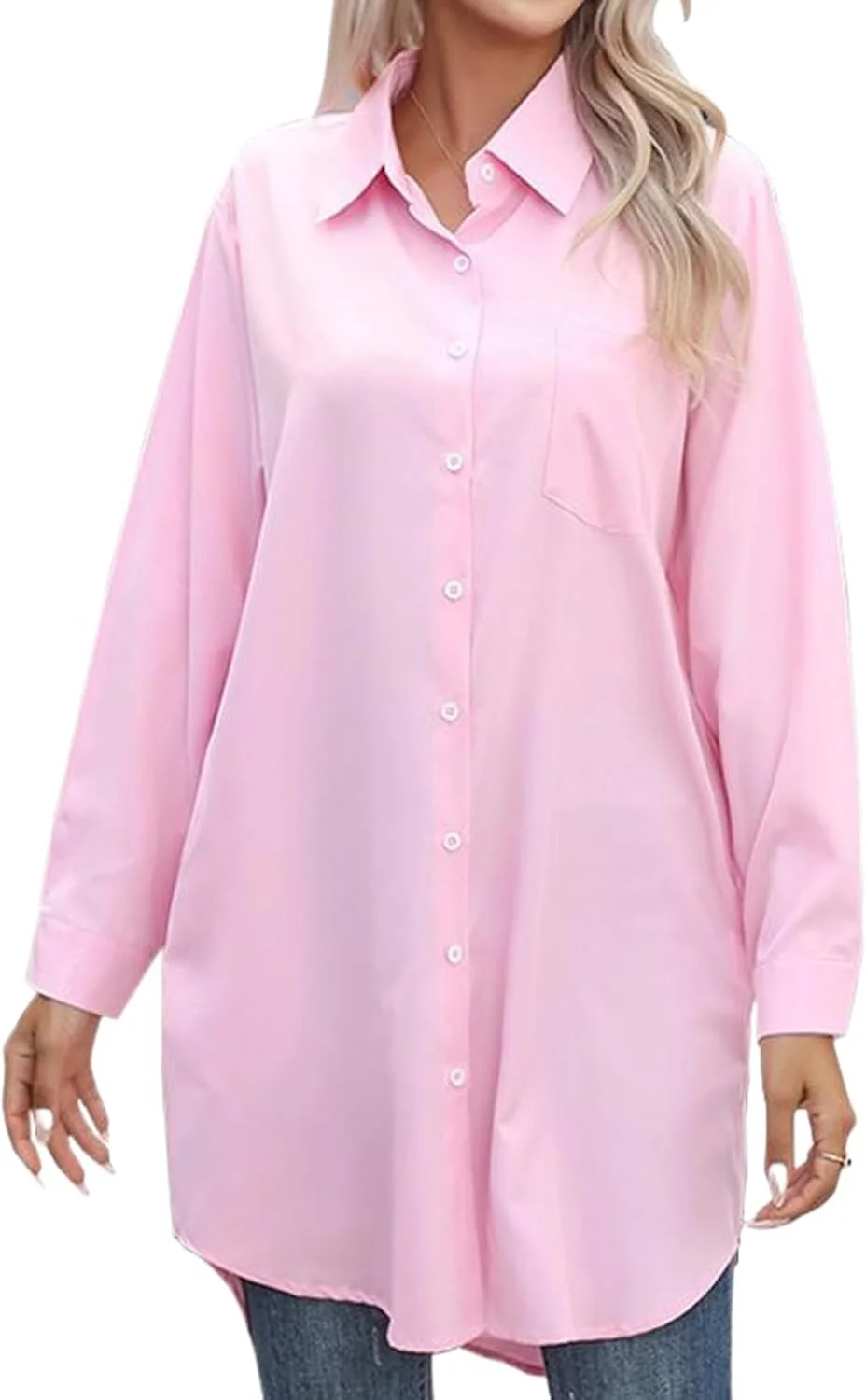 پیراهن دکمه دار زنانه، بلوز آستین بلند غیر رسمی، پیراهن های گشاد و بزرگ با جیب
