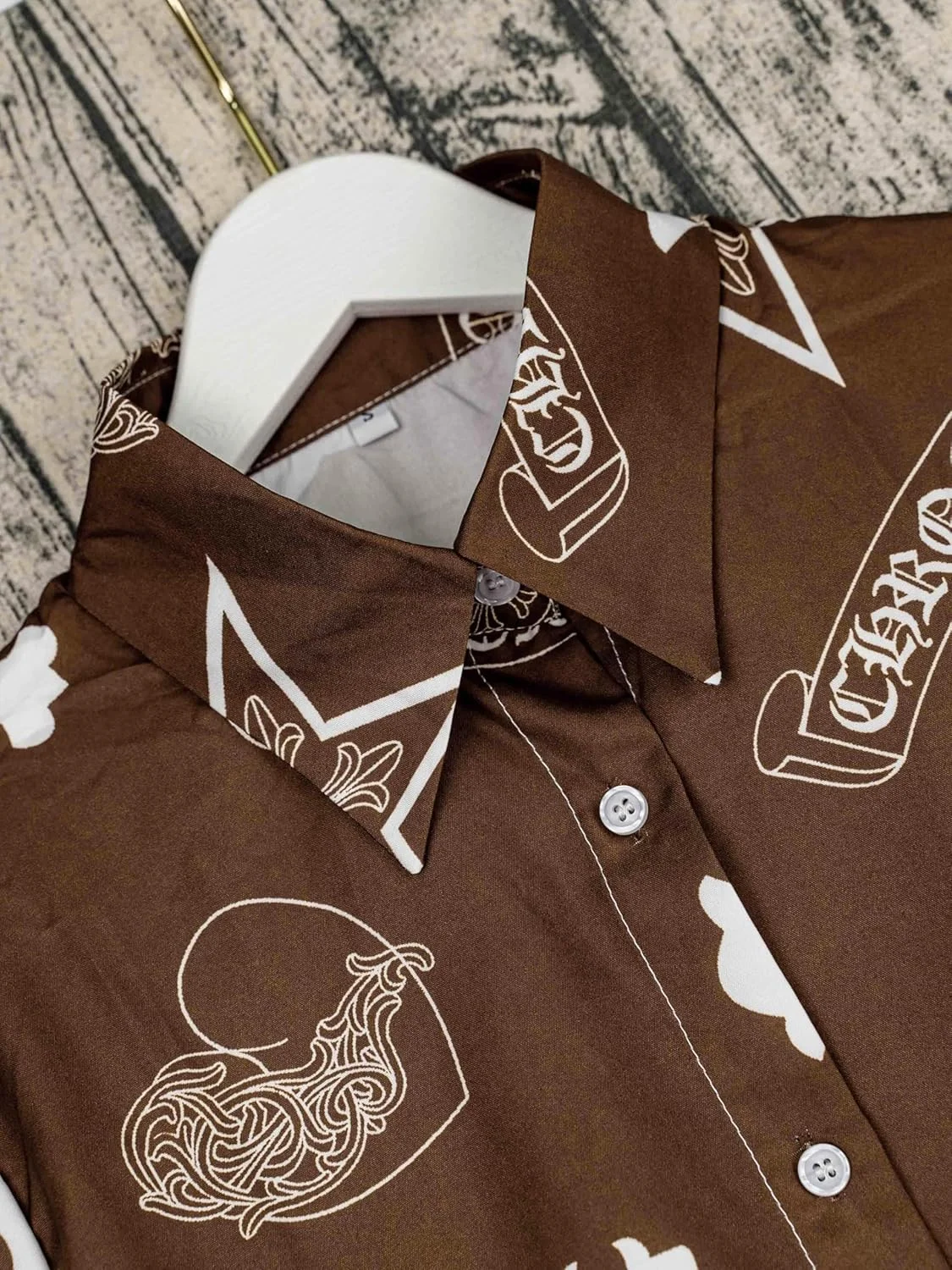 پیراهن زنانه دکمه دار با طرح چاپی آستین بلند، بلوز یقه دار غیر رسمی و شیک