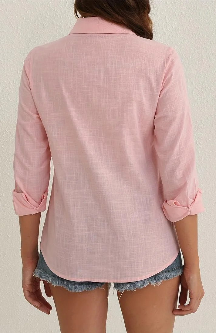 پیراهن دکمه دار زنانه، بلوز آستین بلند کلاسیک و غیر رسمی مناسب کار در اداره، پیراهن نخی با رنگ ثابت و تن خور آزاد پیراهن دکمه دار زنانه، بلوز آستین بلند کلاسیک و غیر رسمی مناسب کار در اداره، پیراهن نخی با رنگ ثابت و تن خور آزاد