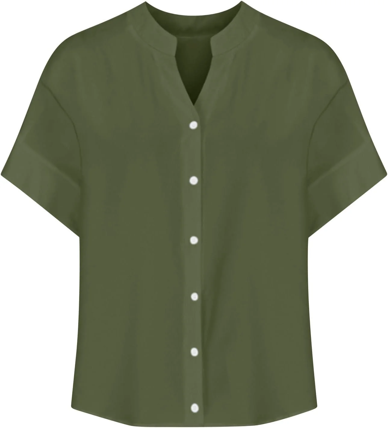 پیراهن زنانه دکمه دار آستین جمع شو بلوزهای غیر رسمی شیک یقه هفت پیراهن های کار تابستانی کتانی تاپ لباس گشاد، سبز، M