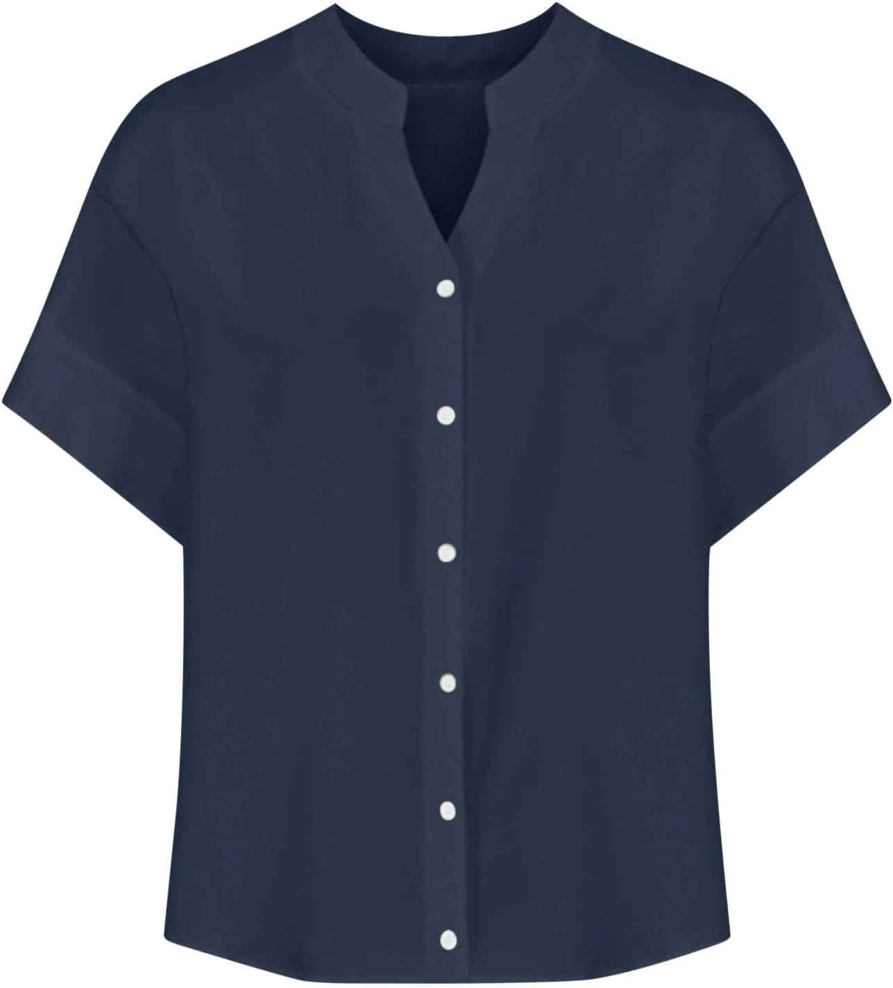 پیراهن زنانه دکمه دار آستین حلقه ای، بلوزهای غیر رسمی شیک، پیراهن های کار تابستانی یقه هفت، تاپ های گشاد