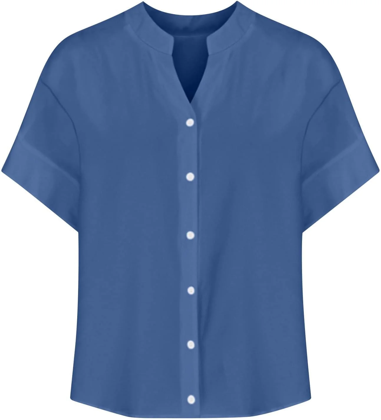 پیراهن زنانه دکمه دار آستین بلند، بلوزهای غیر رسمی شیک، پیراهن های کار تابستانی یقه هفت، تاپ های گشاد، آبی جین، L