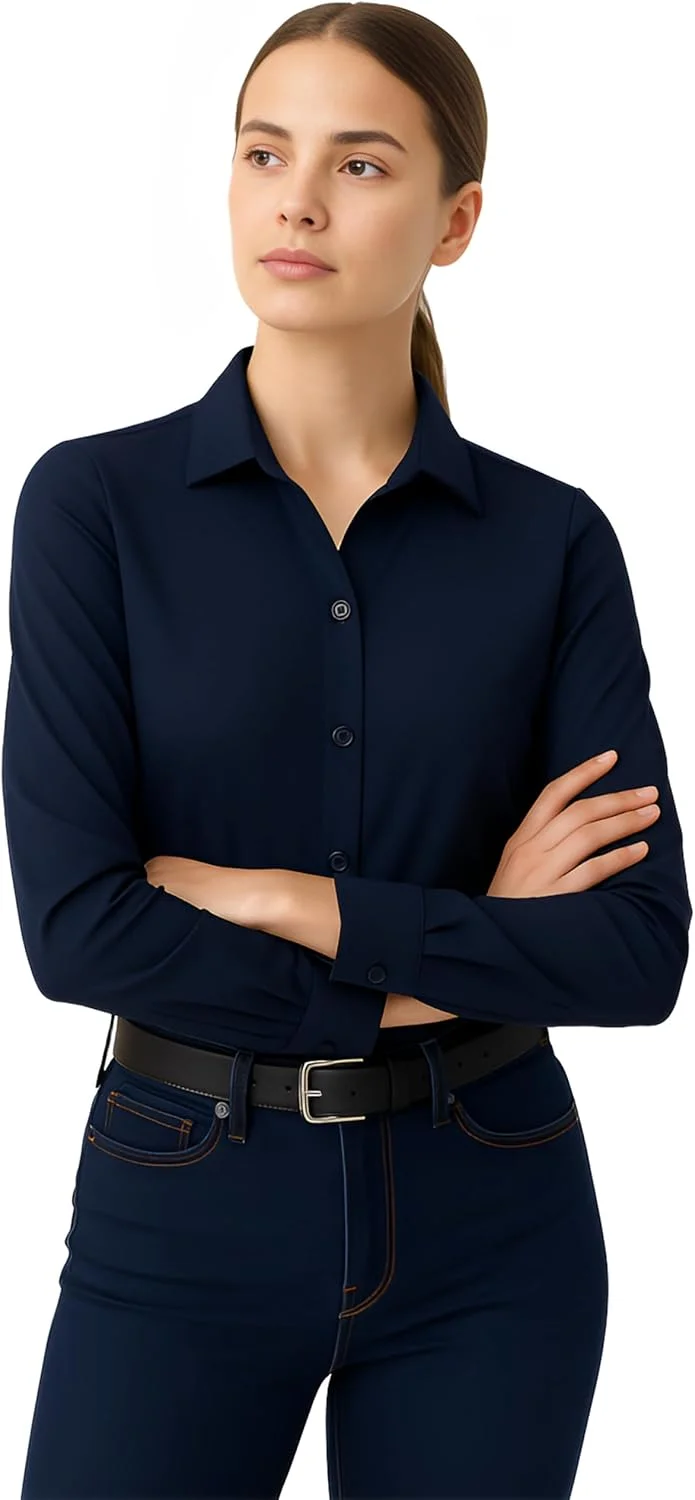 بلوز دکمه دار زنانه، مناسب استایل رسمی و غیر رسمی، تاپ کار با آستین کوتاه و بلند، برش معمولی و بدون نیاز به اتو